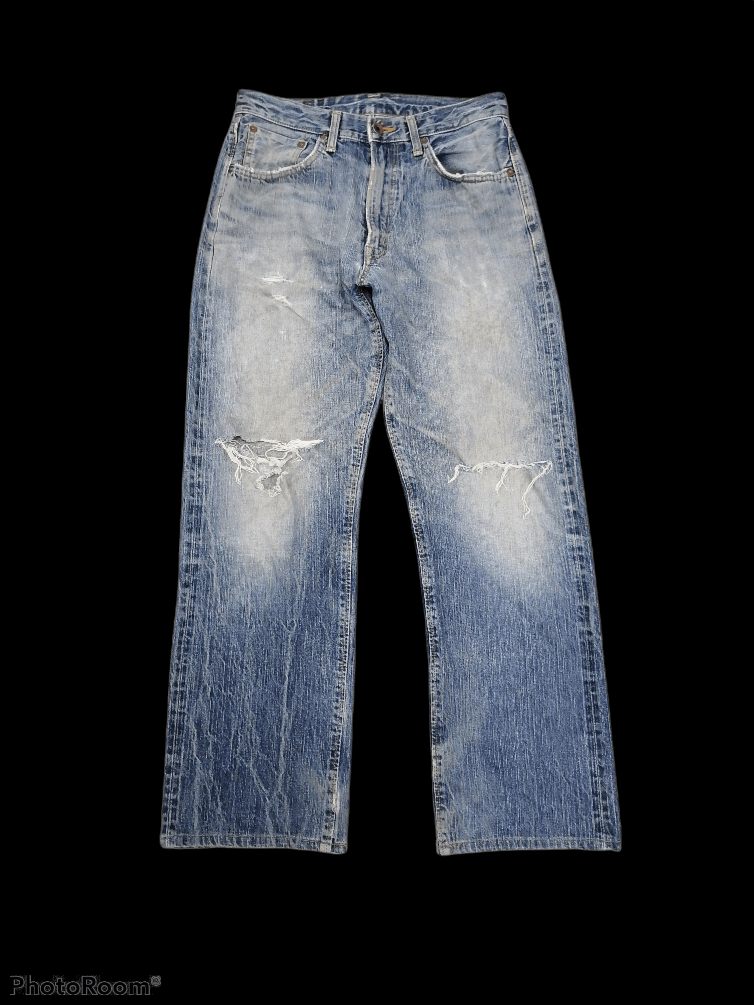 Sickkk🔥Trashed Edwin 505z Selvedge Distressed Denim Pants⚡