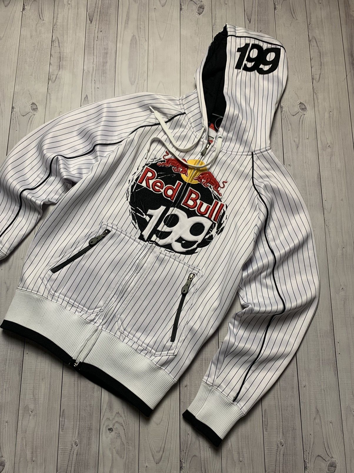 Fox Racing × Red Bull × Vintage Vintage Fox Racing Red Bull 199 hoodie striped size M Size US M / EU 48-50 / 2 - 2 Thumbnail