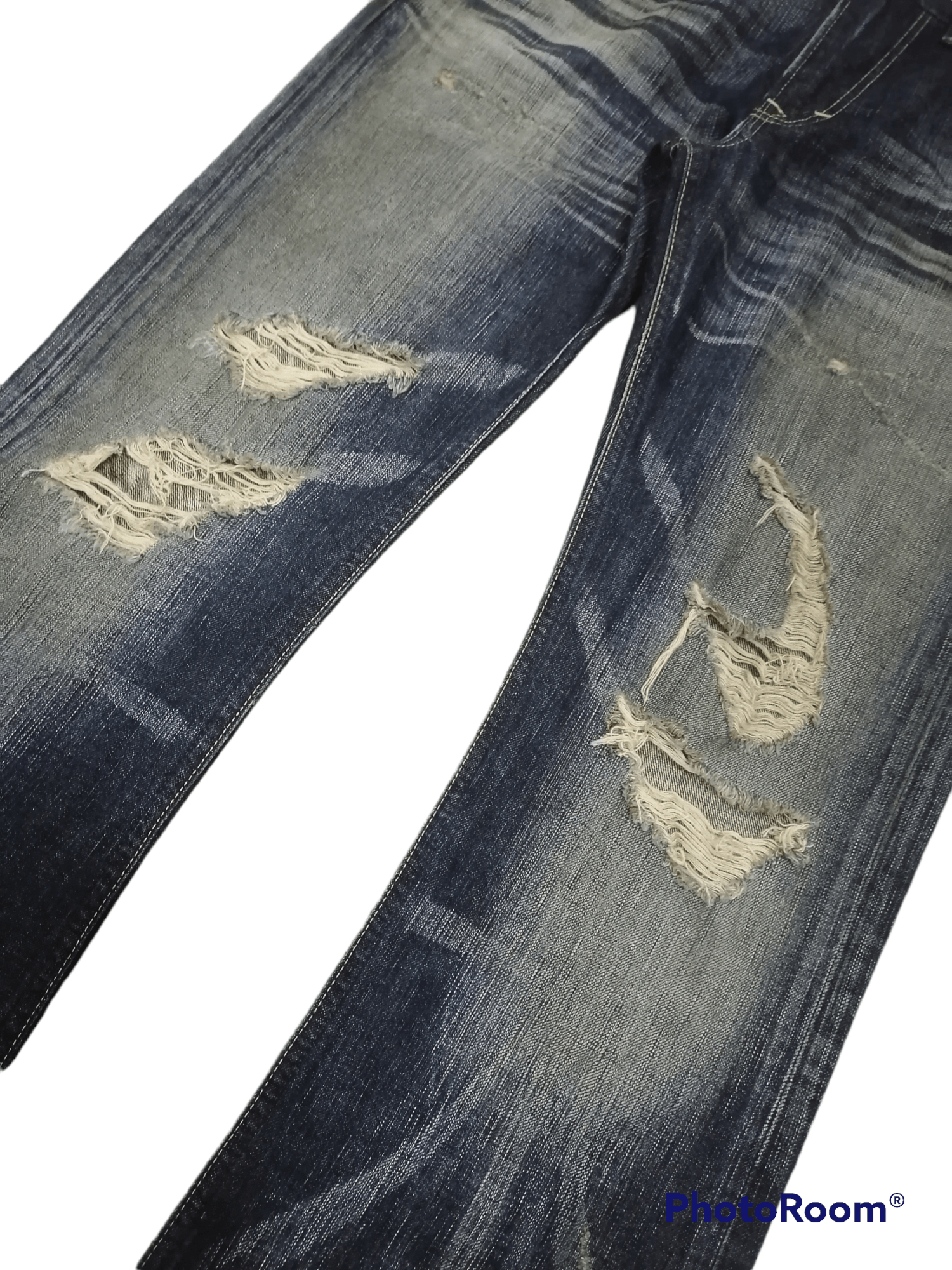 Japanese Brand Hot Item🔥Edwin Indigo Dyed Flare Ripped Distressed Pants⚡⚡⚡ Size US 32 / EU 48 - 3 Thumbnail