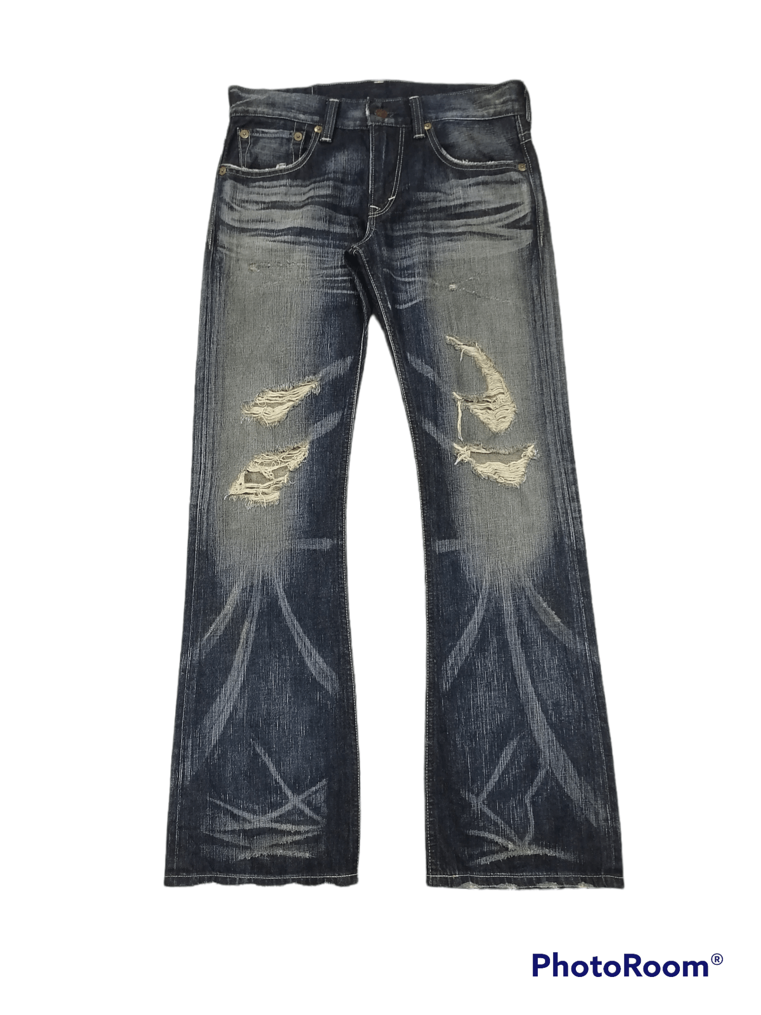 Japanese Brand Hot Item🔥Edwin Indigo Dyed Flare Ripped Distressed Pants⚡⚡⚡ Size US 32 / EU 48 - 1 Thumbnail