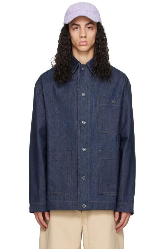 image of Aw22 Jacquemus "le Papier" La Veste De-Nimes Yelo 46 in Navy, Men's (Size Small)