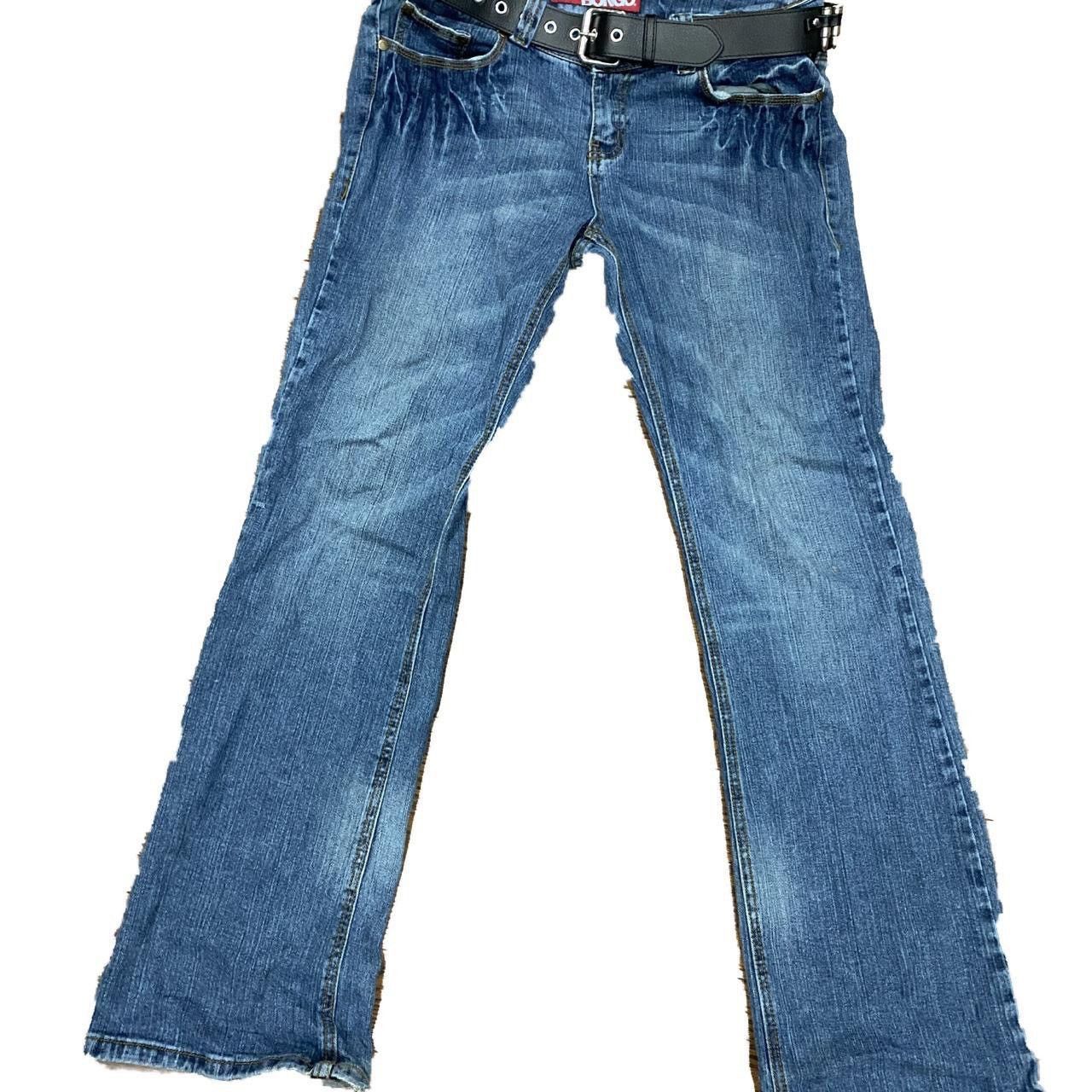 blue denim flared pants with pockets n belt
