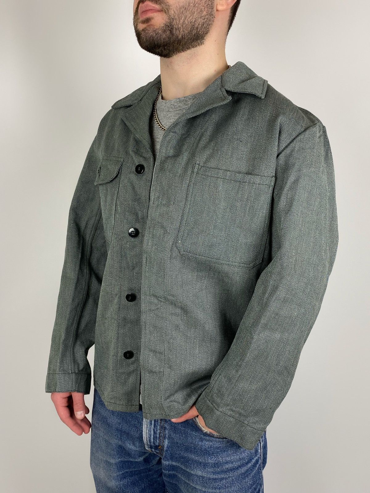 Le Laboureur 70s Vintage Swiss Salt and Pepper Chest Pocket Work Jacket Size US M / EU 48-50 / 2 - 1 Thumbnail