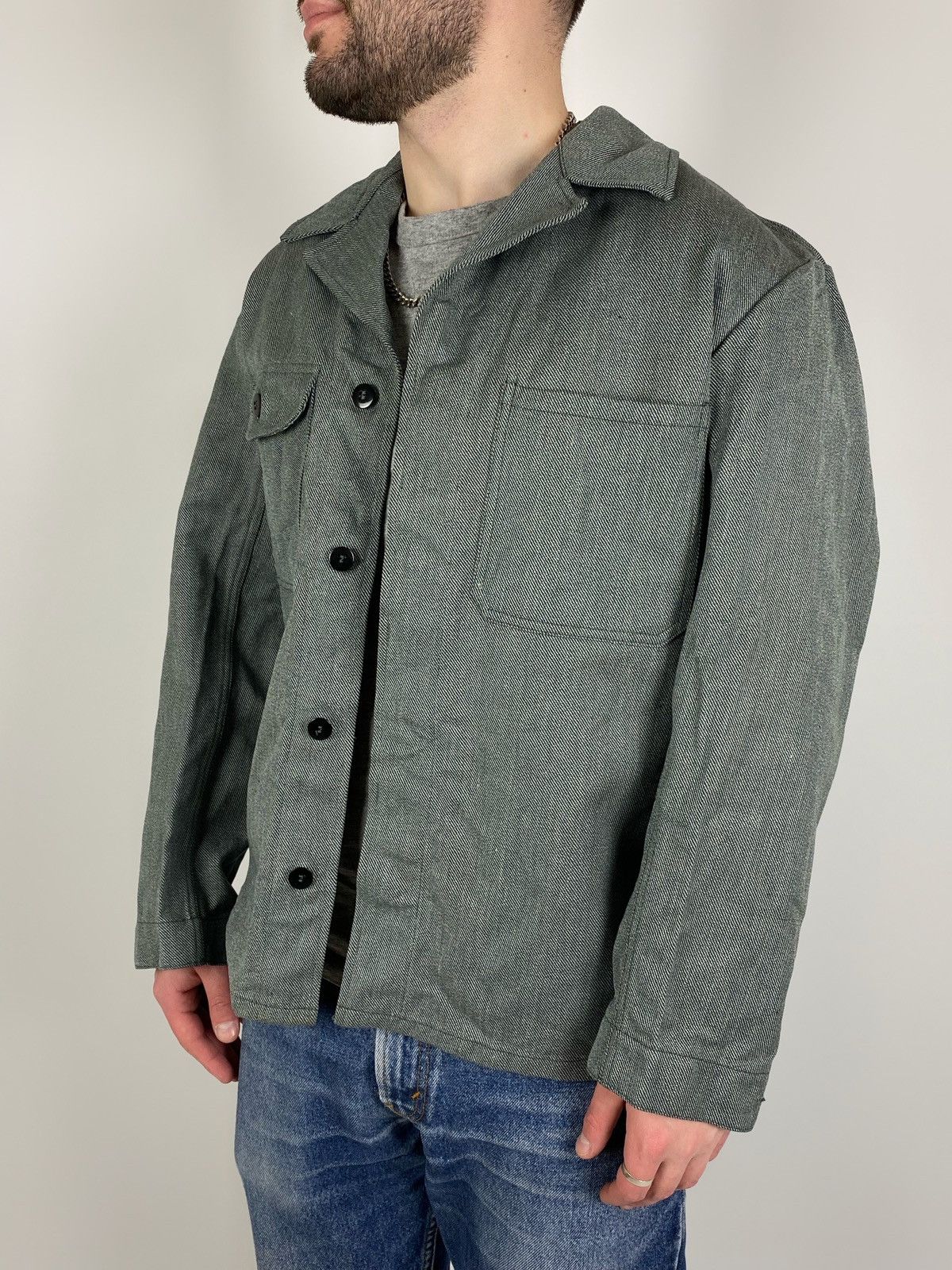 Le Laboureur 70s Vintage Swiss Salt and Pepper Chest Pocket Work Jacket Size US M / EU 48-50 / 2 - 2 Thumbnail