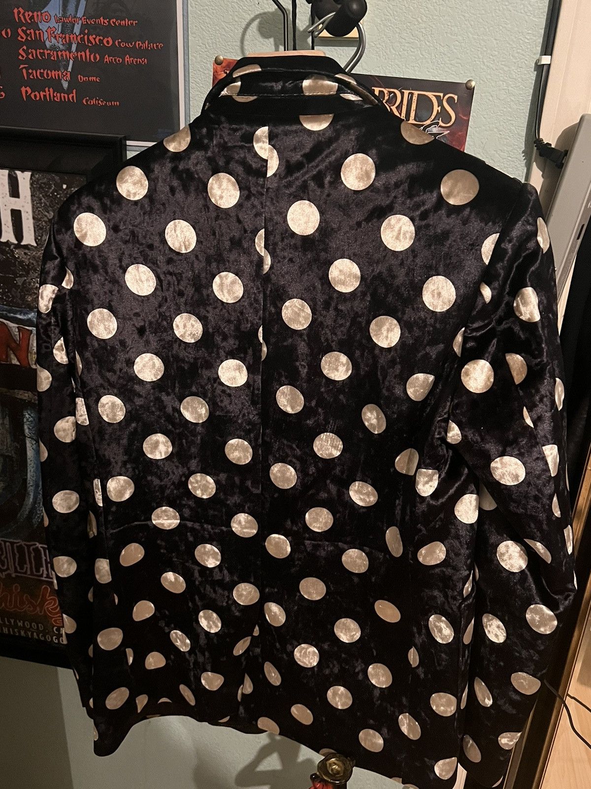 Phix Clothing Black Velvet Polka Dot Blazer Size 38R - 4 Thumbnail