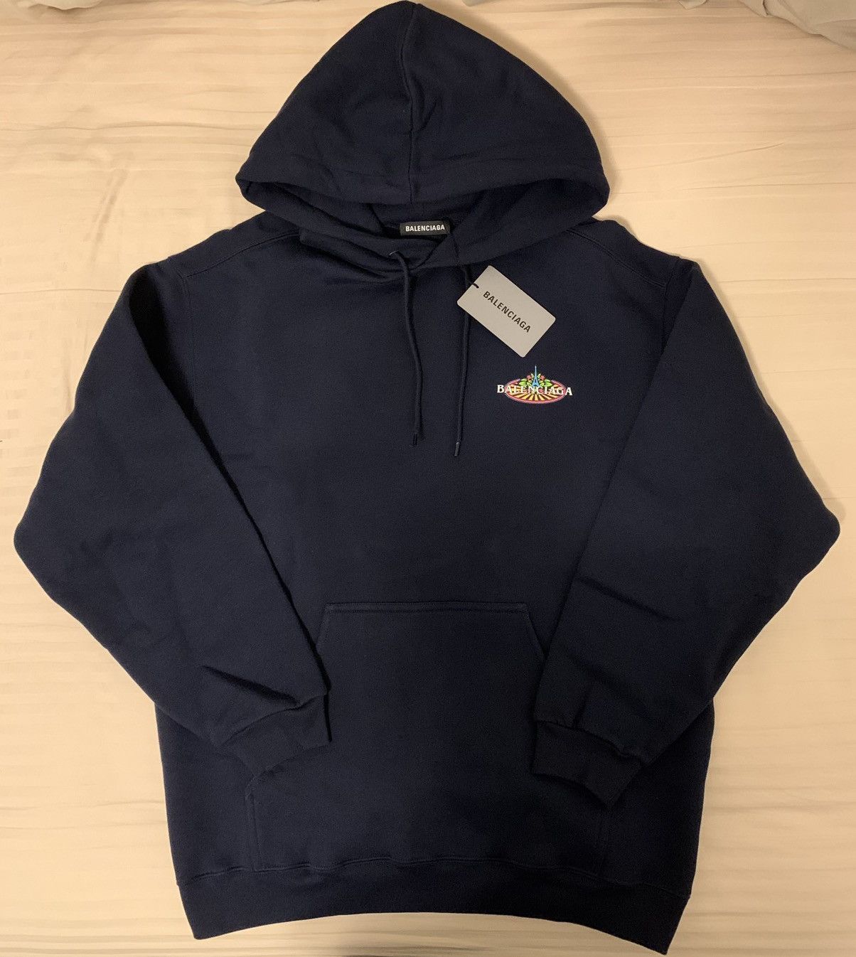 image of Balenciaga bonjour Hoodie in Navy, Men's (Size XS)