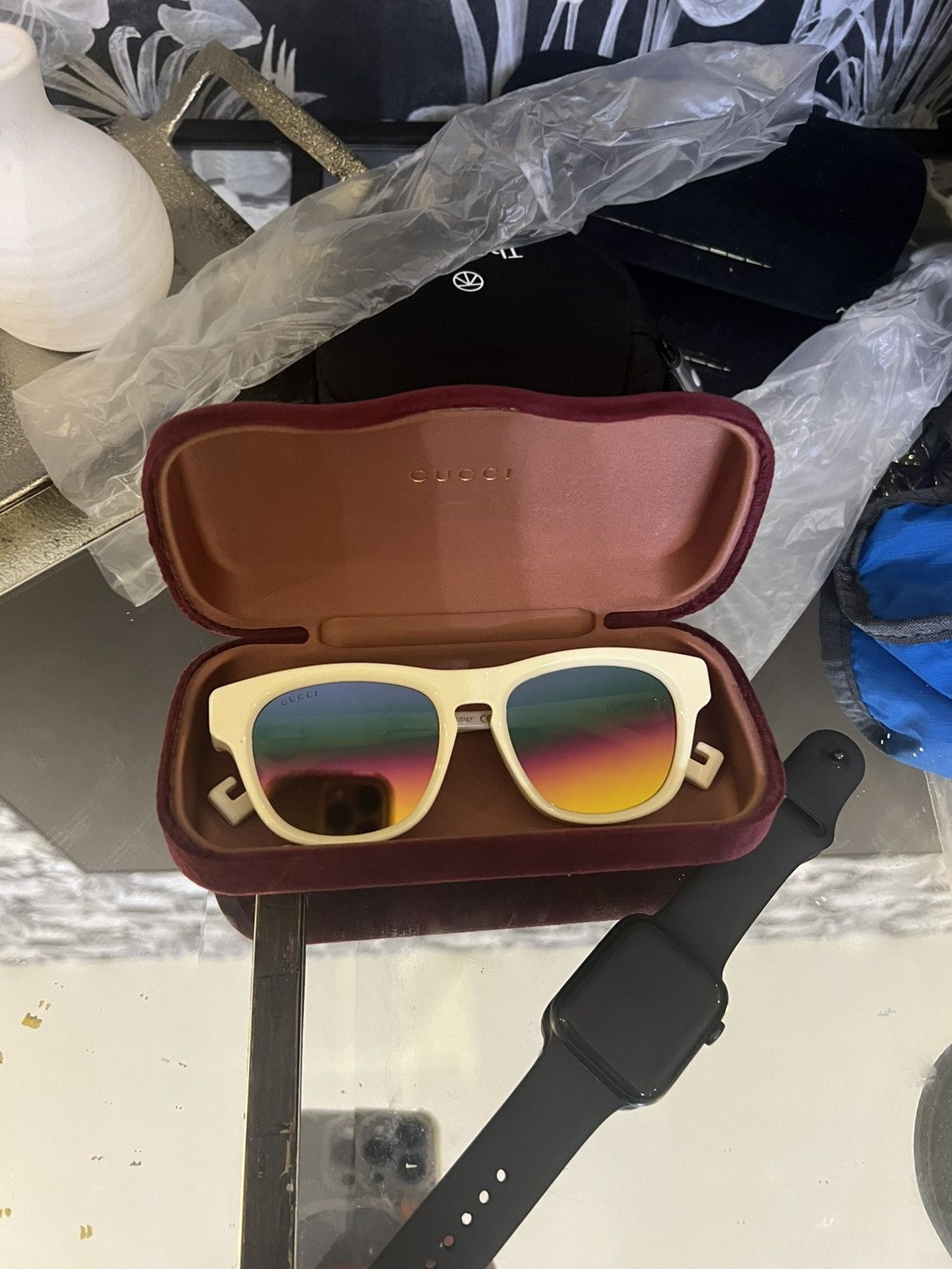 Gucci Gucci Brown Oval Mens Ivory white Sunglasses Rainbow lenses Size ONE SIZE - 3 Thumbnail