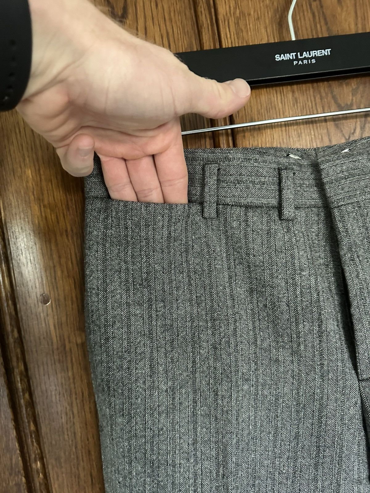 Saint Laurent Paris FW18 Saint Laurent houndstooth pinstripe grey trousers BNWOT Size 38R - 15 Thumbnail