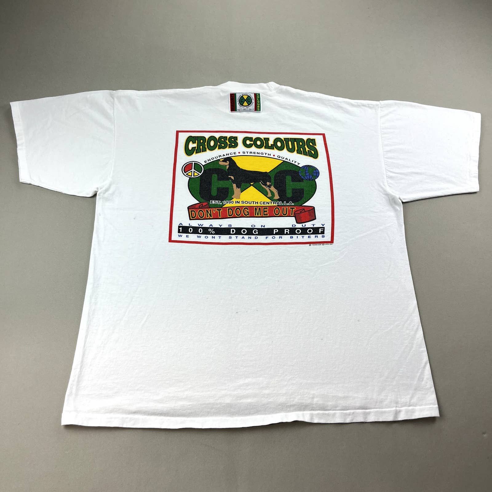 Cross Colours × Vintage Vintage Cross Colours T-Shirt XL White Dog Hip ...