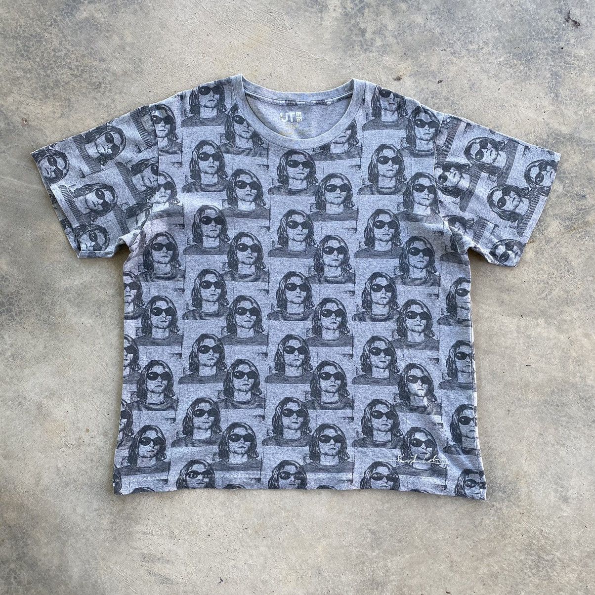 image of Band Tees x Kurt Cobain Uniqlo Kurt Cobain Over Print Tshirt in Grey, Men's (Size Medium)