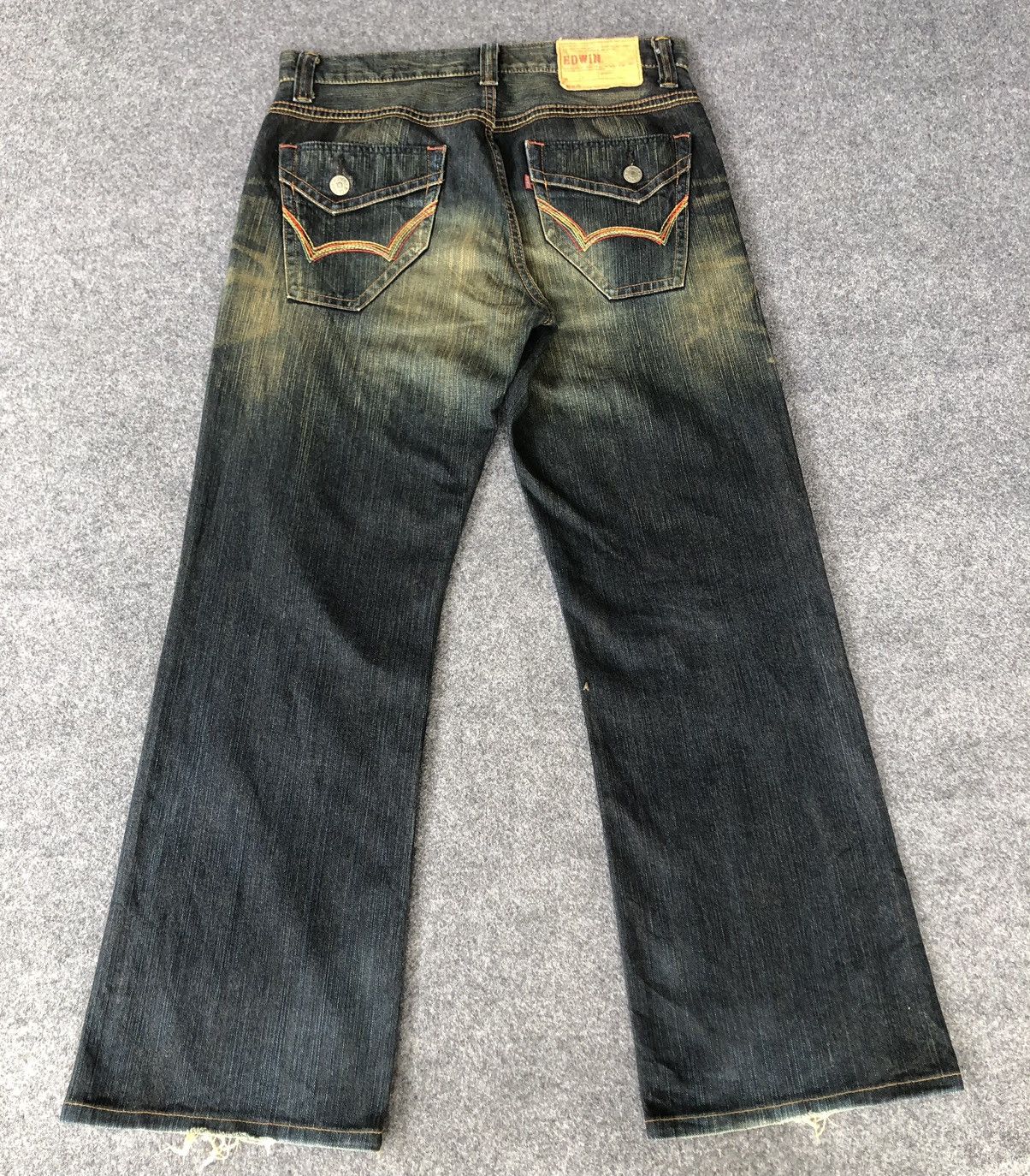 Edwin Vintage🔥EDWIN🔥Distressed Thunder Light Wash Flare Denim Size US 35 - 2 Thumbnail