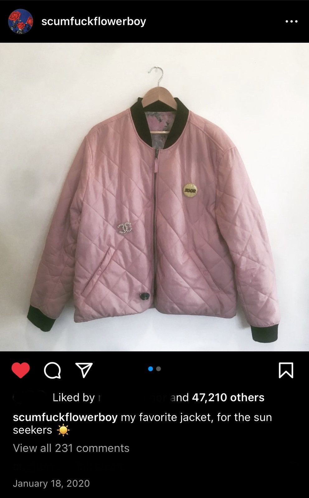 Golf Wang × Golf le Fleur Golf le Fleur* pink quilted reversible bomber ...