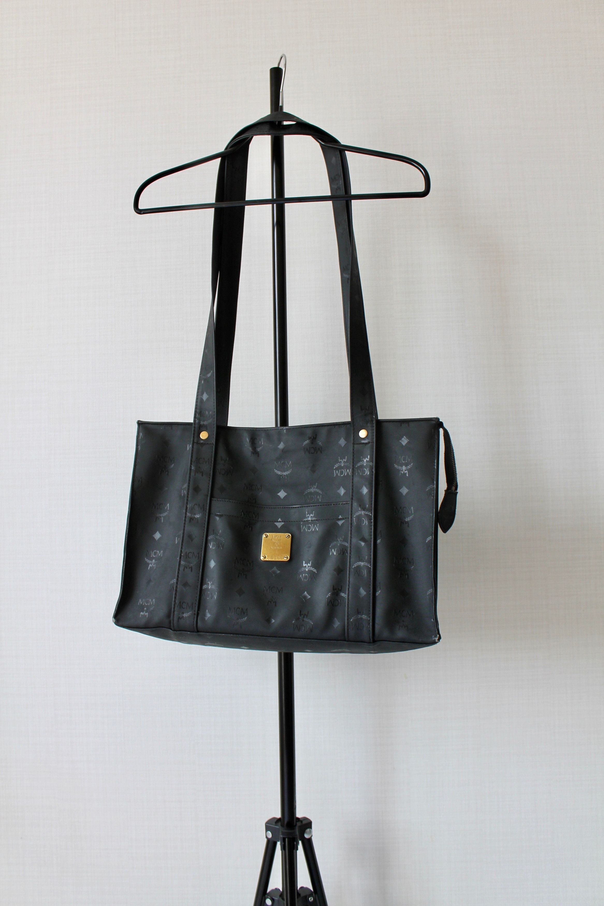 Vintage MCM black monogram large shopper tote bag
