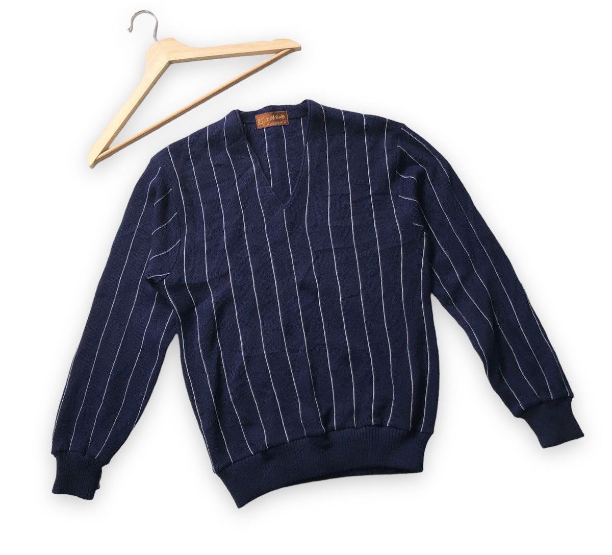 Rare! Vintage Wabash Stripes Japanese V-Neck Knitwear Jumper