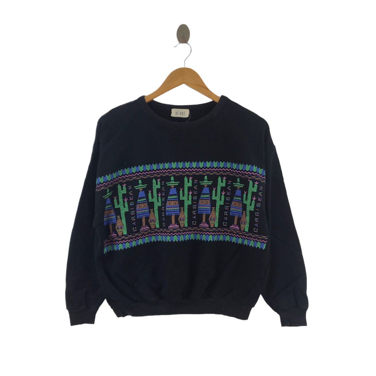 DE.BUT Debut Cactus Design Embroidered Black Sweatshirt