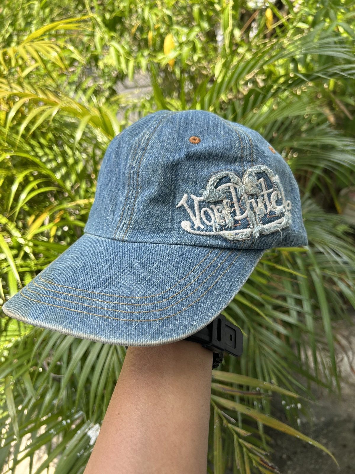 image of Distressed Denim x Von Dutch Denim Hats in Blue Denim, Men's