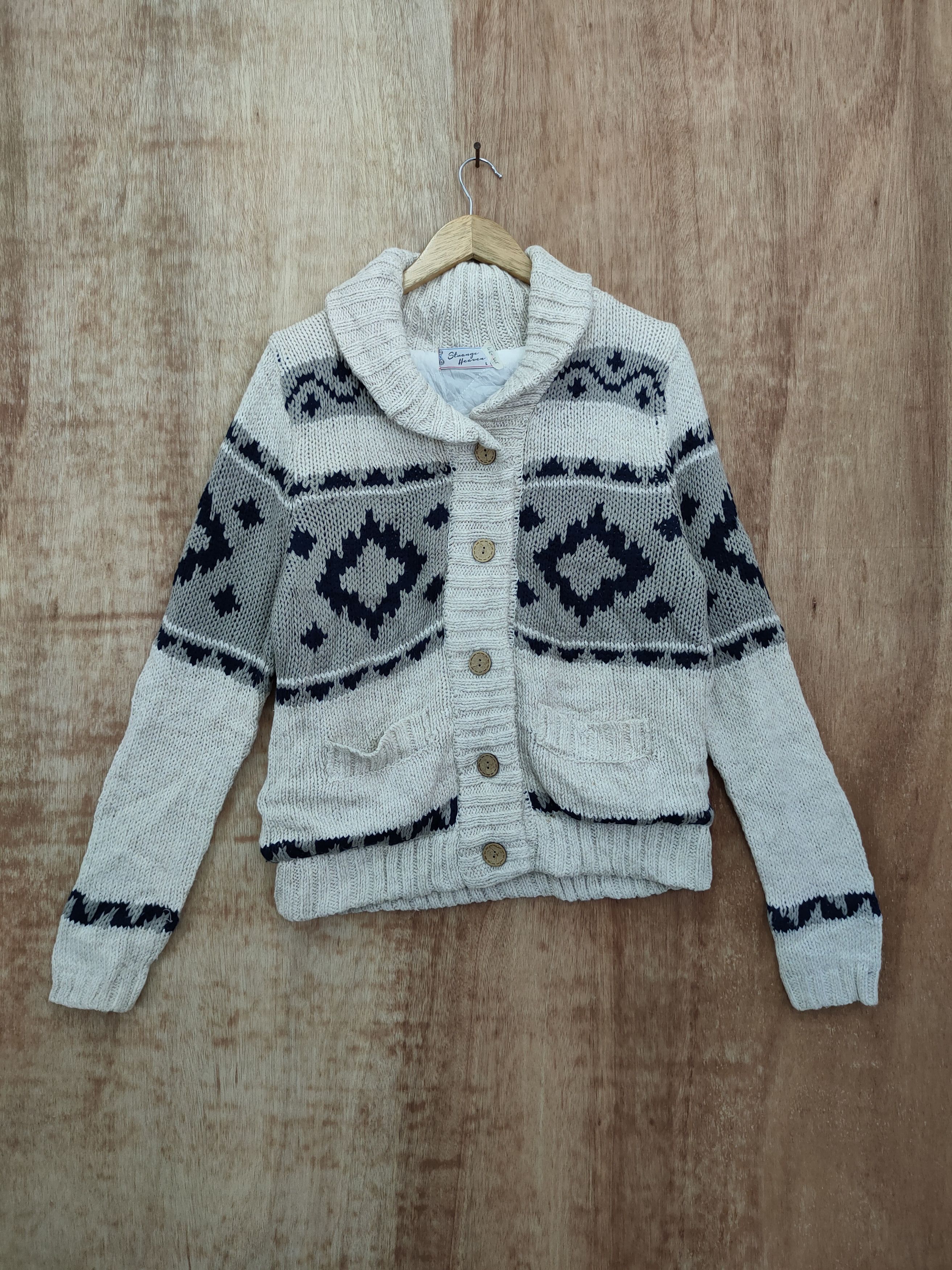 image of Art x Cardigan Stranger Heaven Cardigan Navajo Vintage Knitwear 46-145 in Cream, Men's (Size Medium