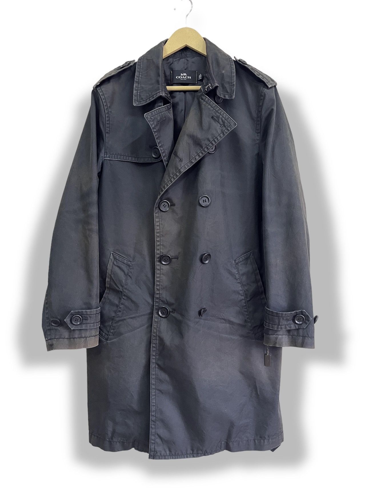 Vintage 'Coach' Beige Double-Breasted Belted Mid Trench Coat UK 10/12