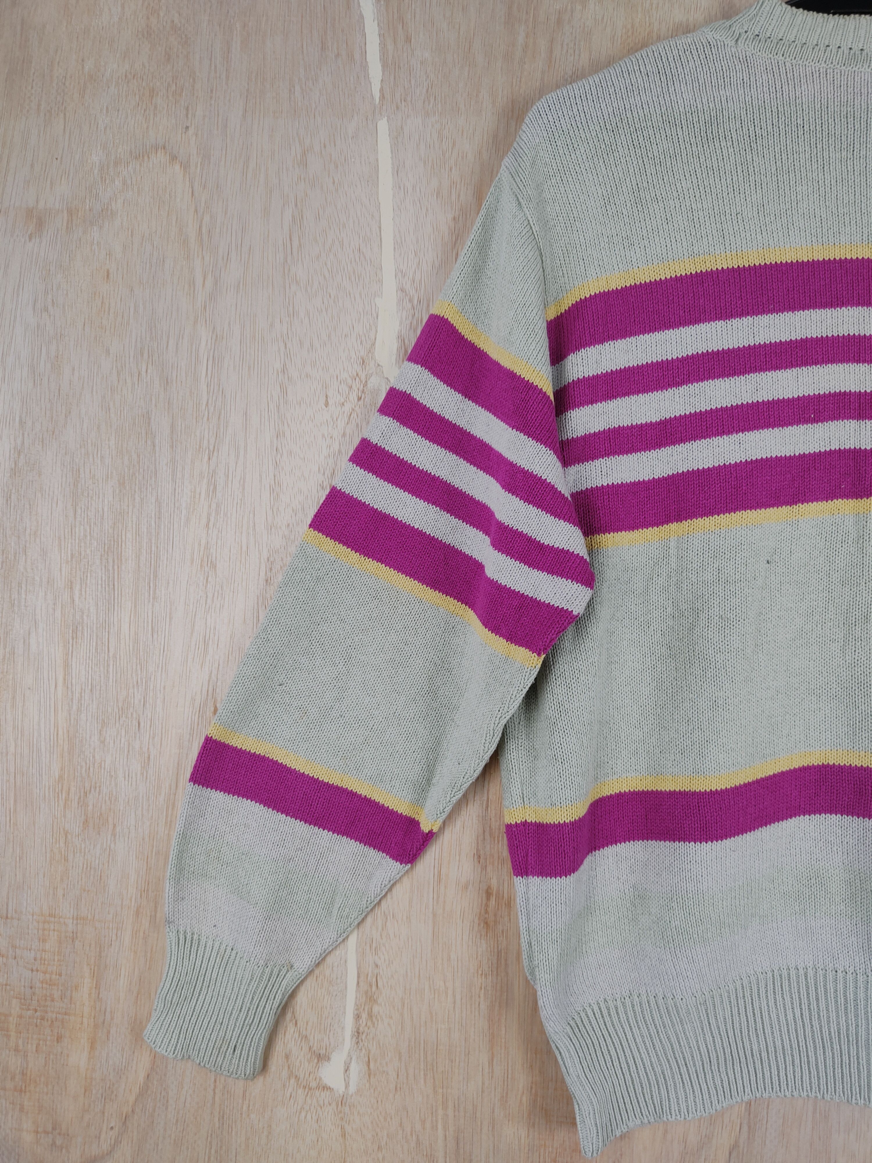 Homespun Knitwear × Vintage Japan knitwear stripe Gray/Pink Cardigan #S311 Size US M / EU 48-50 / 2 - 6 Thumbnail