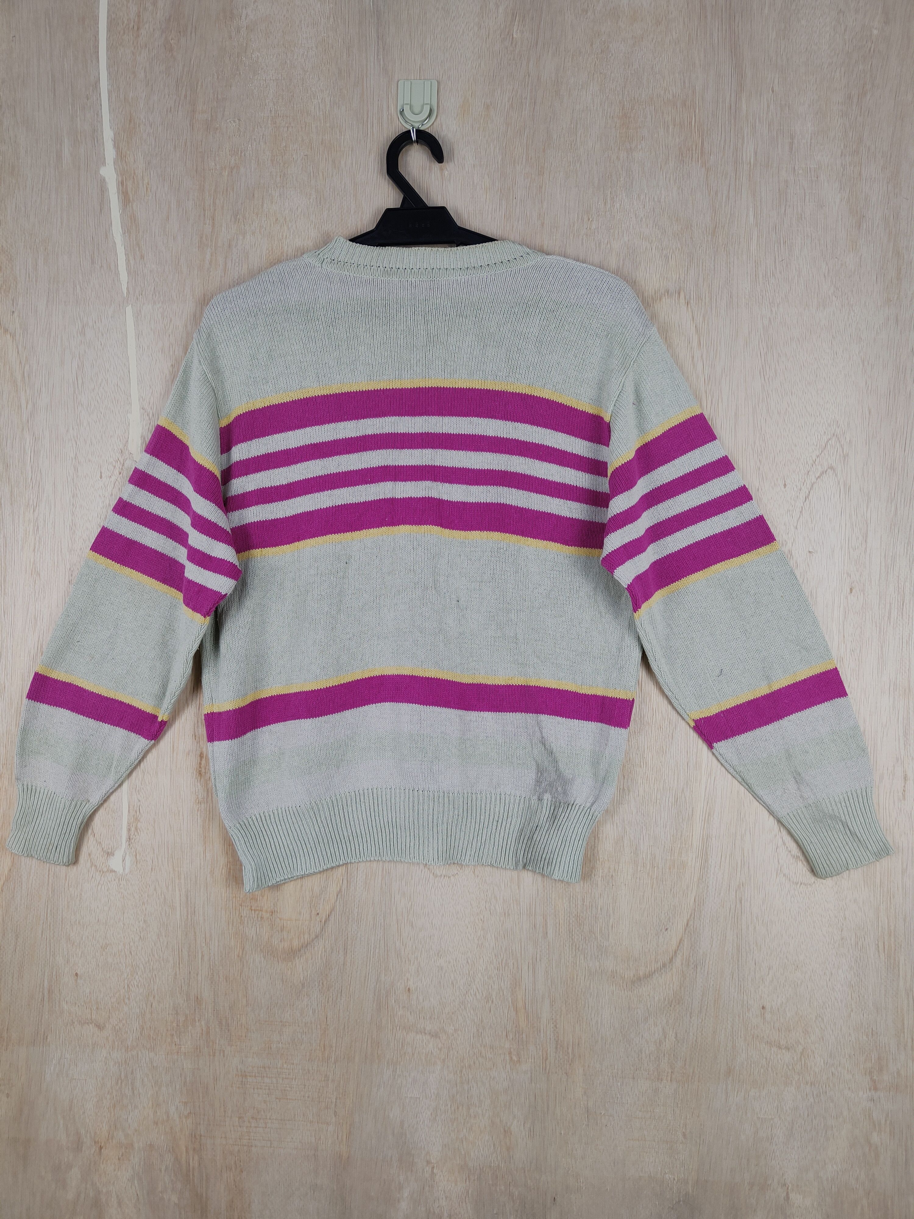 Homespun Knitwear × Vintage Japan knitwear stripe Gray/Pink Cardigan #S311 Size US M / EU 48-50 / 2 - 5 Thumbnail