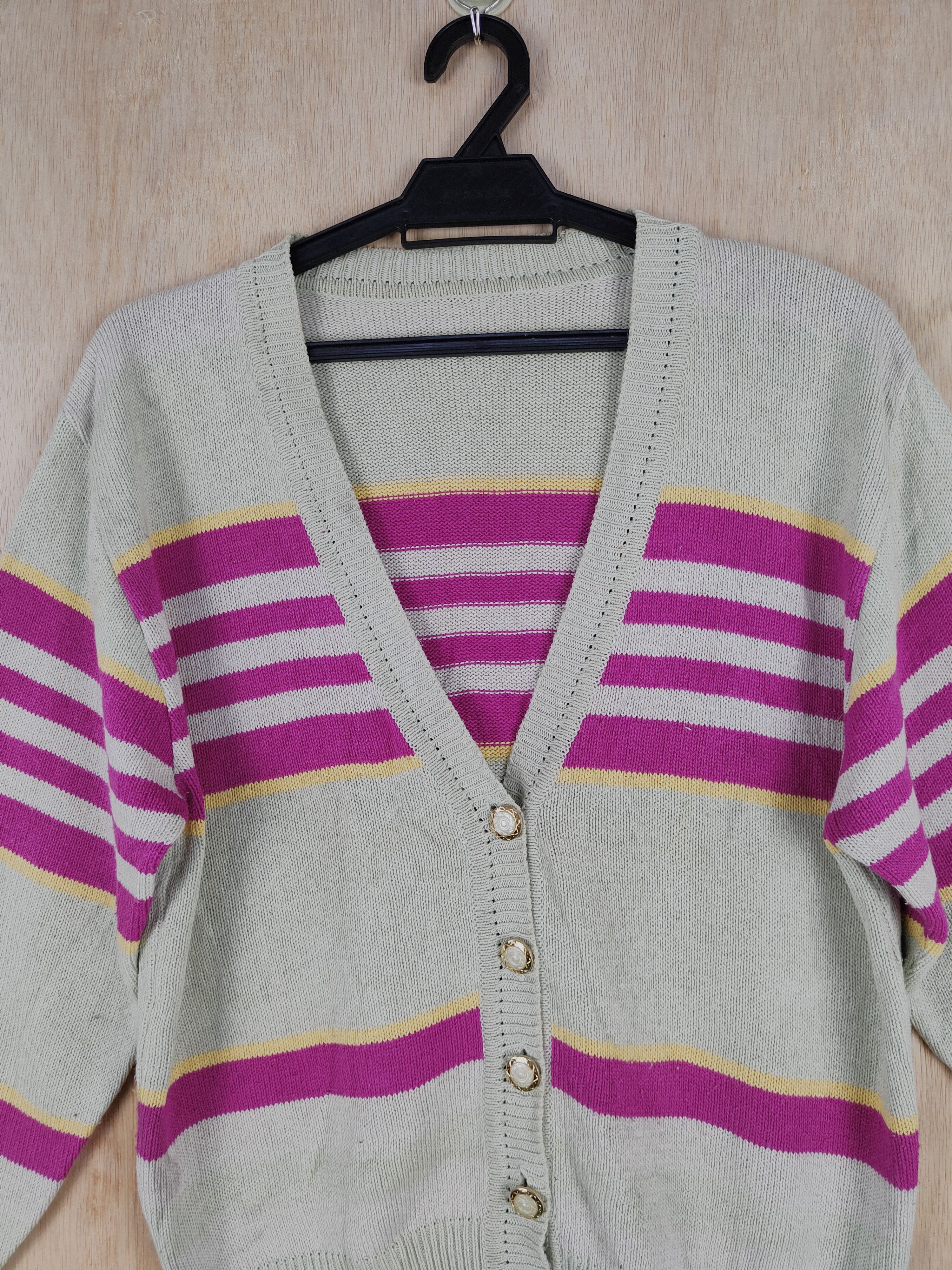 Homespun Knitwear × Vintage Japan knitwear stripe Gray/Pink Cardigan #S311 Size US M / EU 48-50 / 2 - 2 Thumbnail