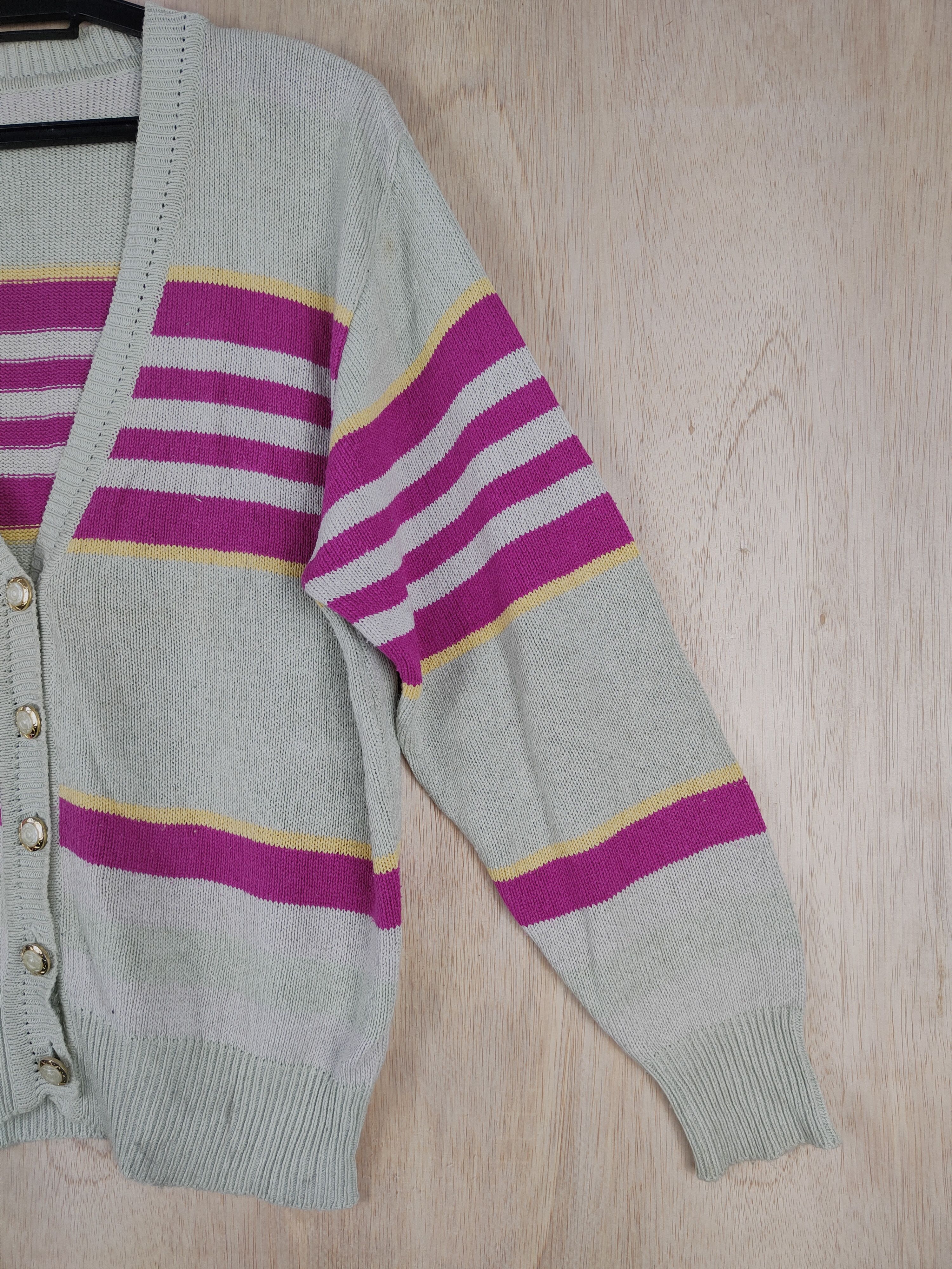 Homespun Knitwear × Vintage Japan knitwear stripe Gray/Pink Cardigan #S311 Size US M / EU 48-50 / 2 - 4 Thumbnail