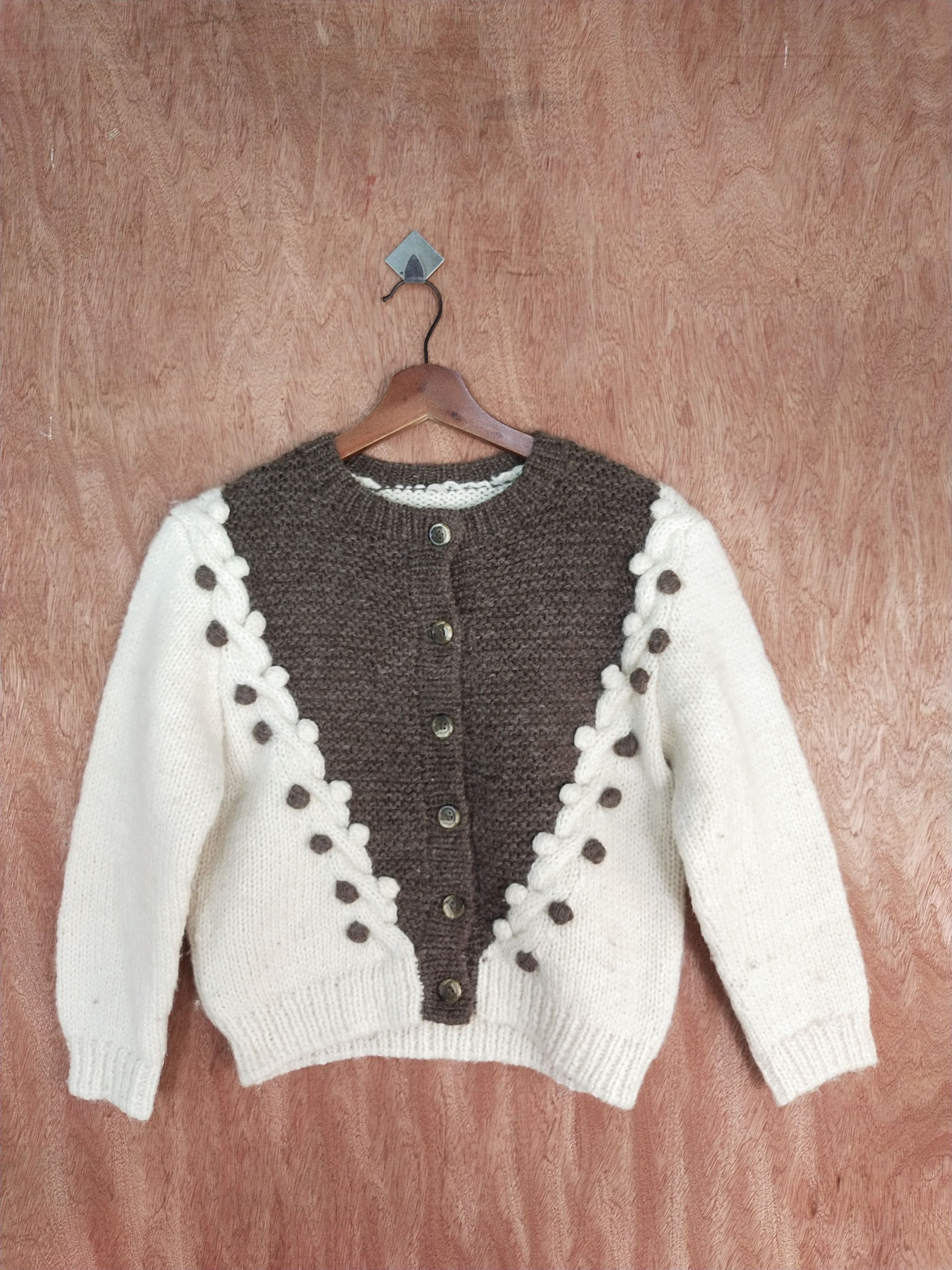 Homespun Knitwear × Japanese Brand Japan art cable knitwear Cream/brown #S103 Size US XS / EU 42 / 0 - 1 Thumbnail