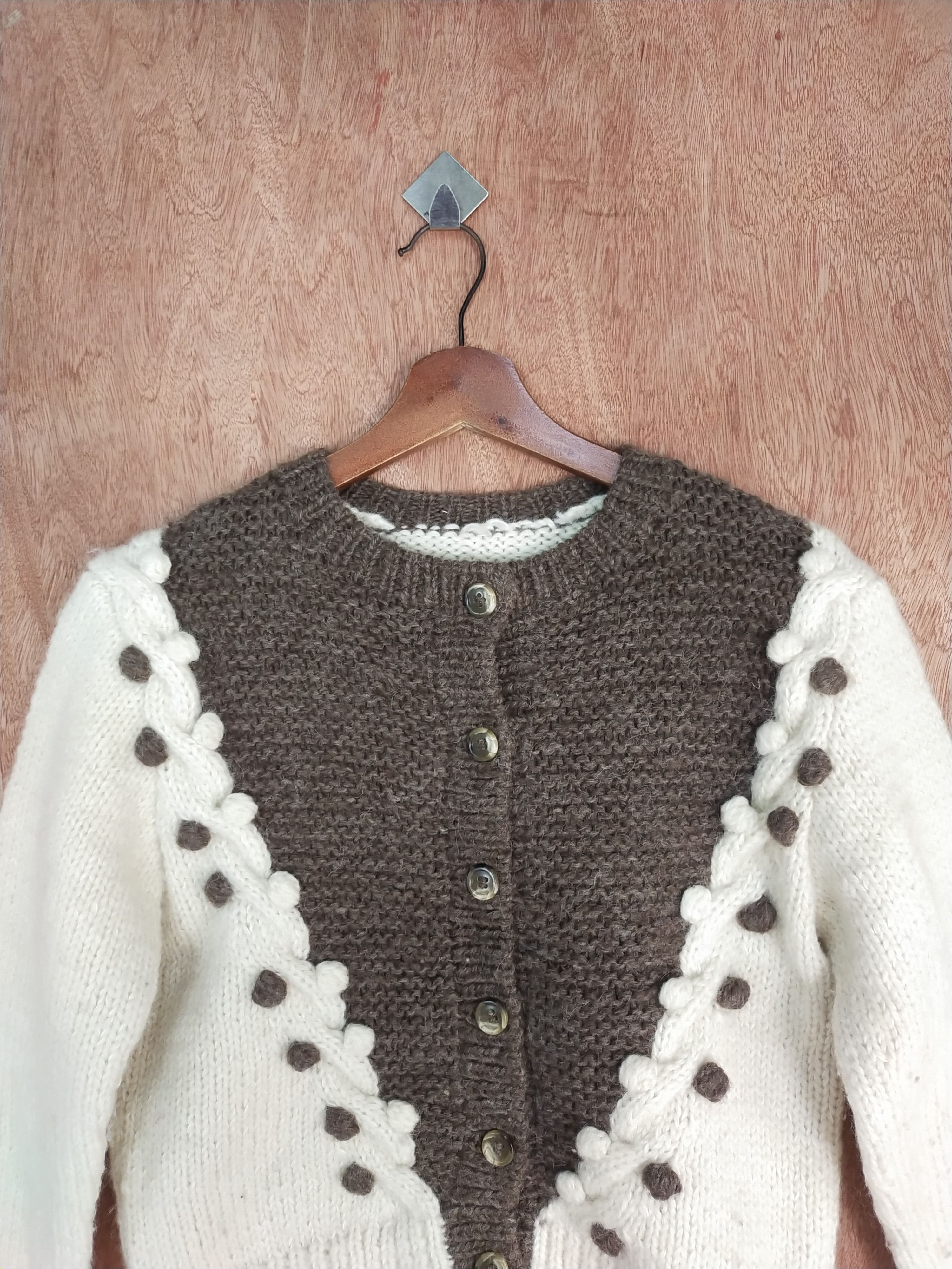 Homespun Knitwear × Japanese Brand Japan art cable knitwear Cream/brown #S103 Size US XS / EU 42 / 0 - 2 Thumbnail