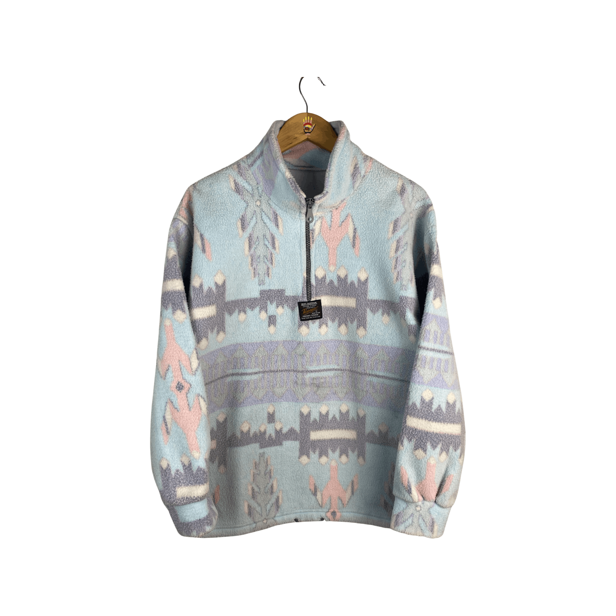 Vintage Passager Crazy Print Aztec Fleece Sweatshirt Jacket