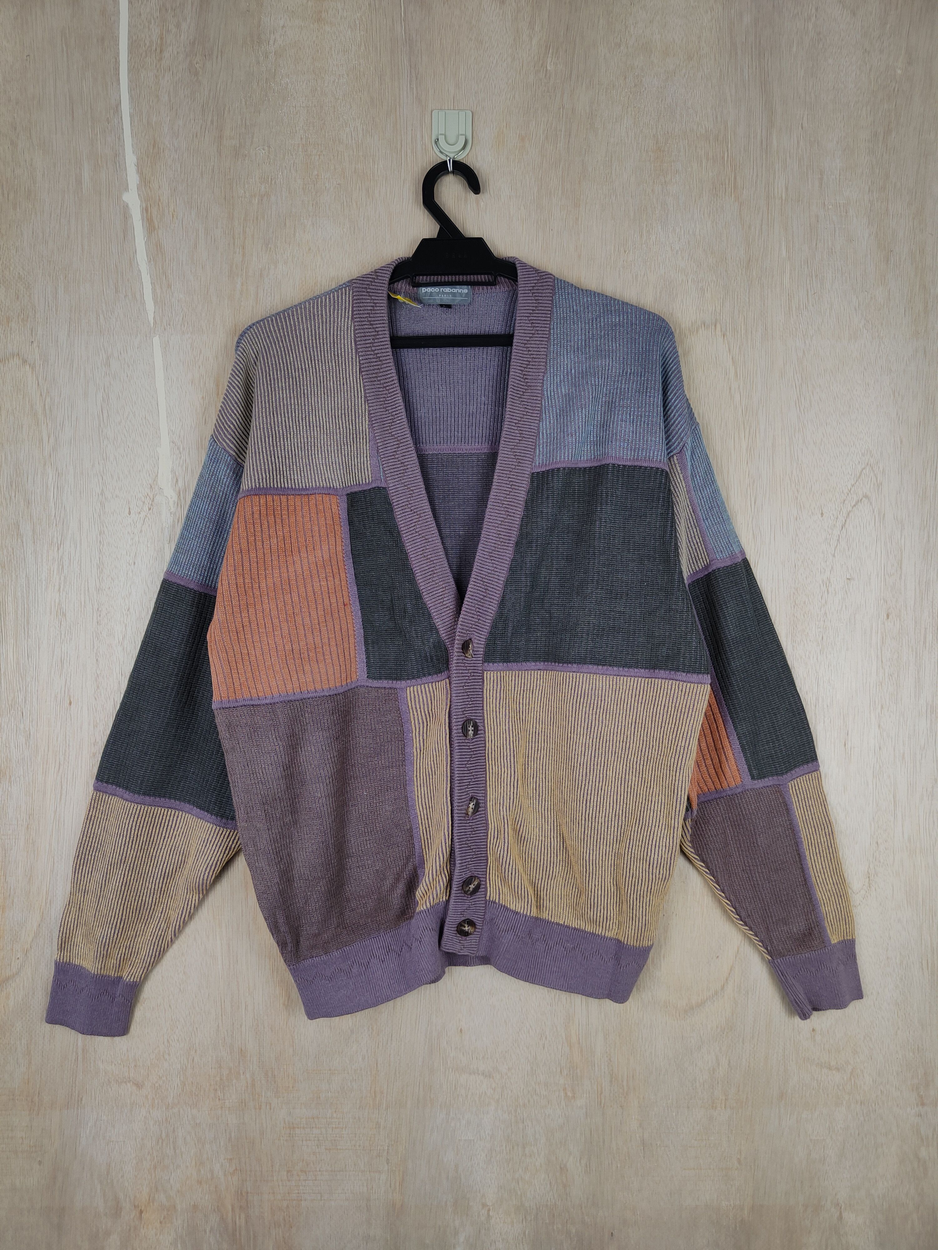 image of Patterned Cardigans Paco Rabanne Patchwork Cardigan Knitwear 4069 in Purple, Men's (Size Large)