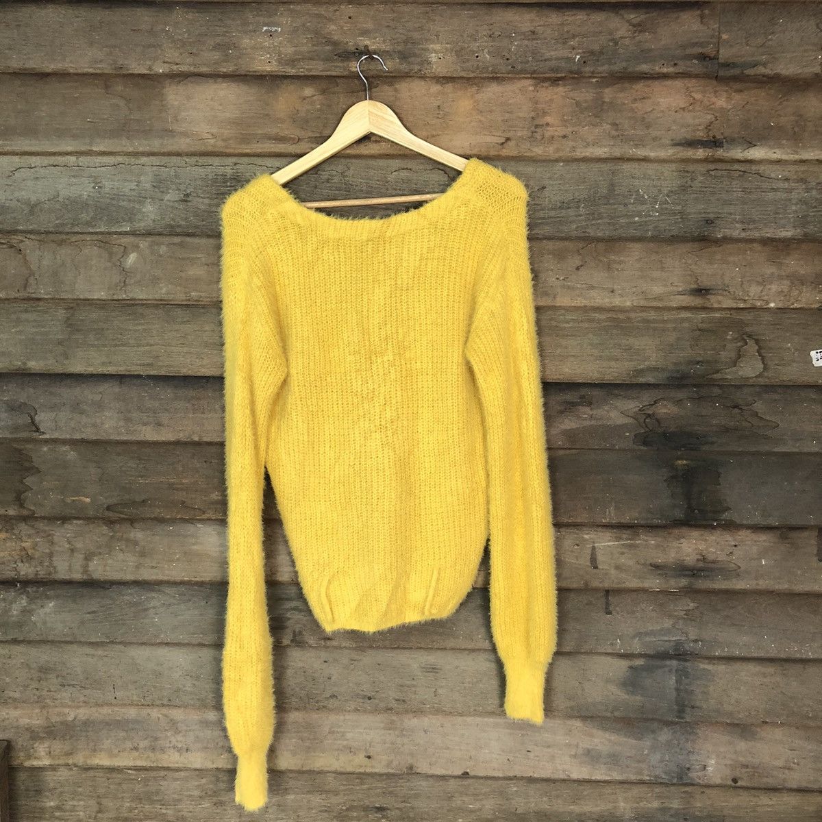Homespun Knitwear Spiral Girl Yellow Shaggy Fur Mohair Cardigan knitwear #6980 Size US L / EU 52-54 / 3 - 8 Thumbnail