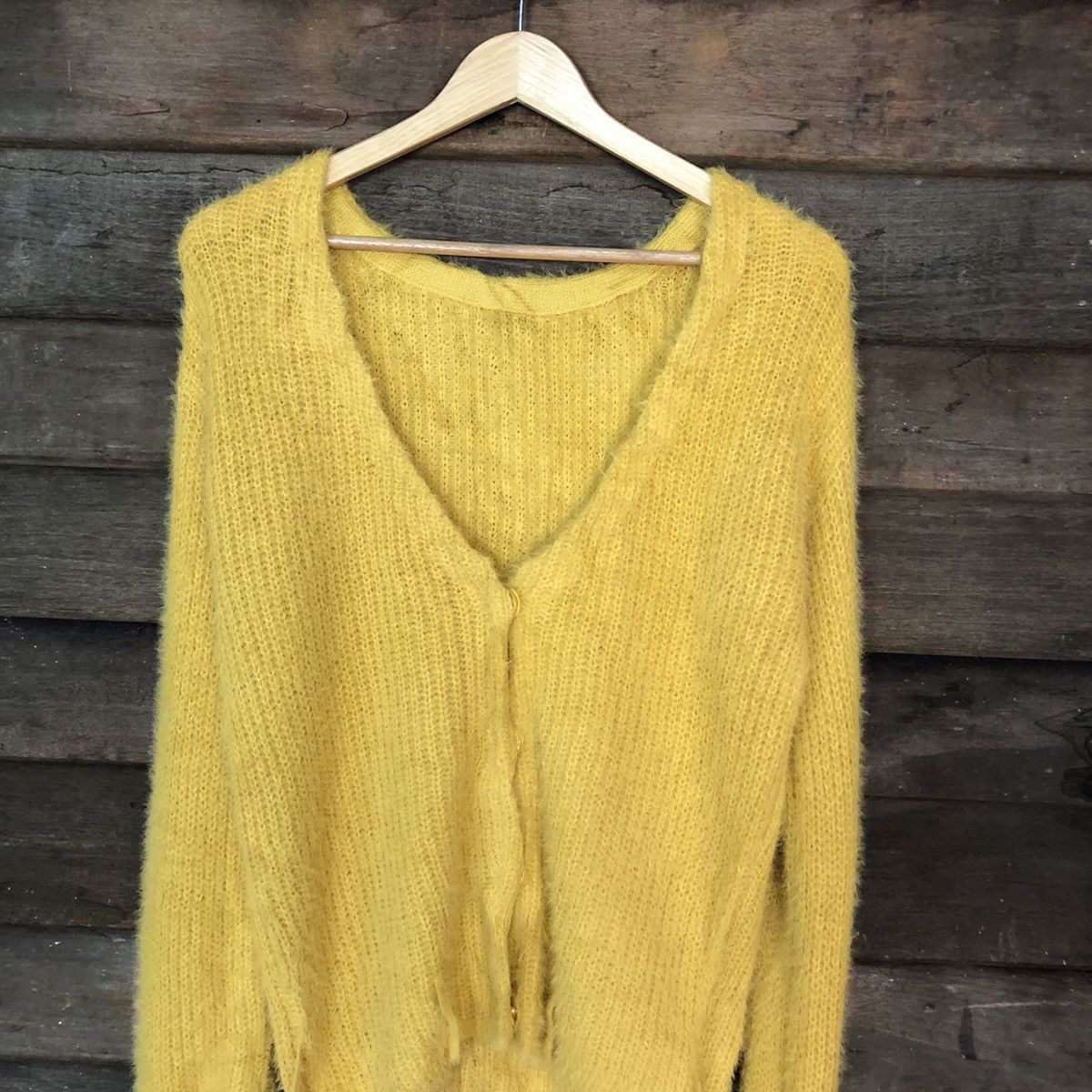 Homespun Knitwear Spiral Girl Yellow Shaggy Fur Mohair Cardigan knitwear #6980 Size US L / EU 52-54 / 3 - 2 Thumbnail