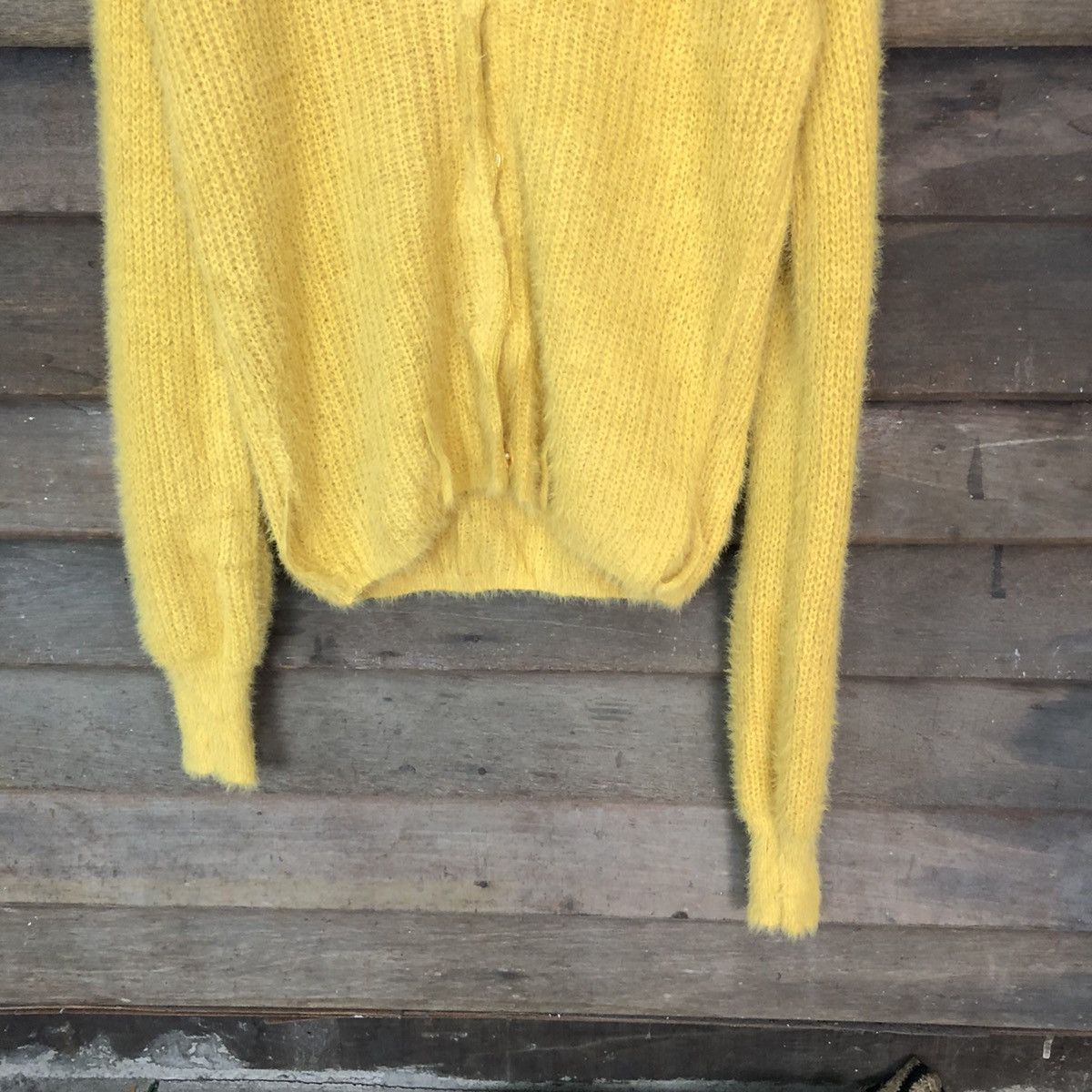 Homespun Knitwear Spiral Girl Yellow Shaggy Fur Mohair Cardigan knitwear #6980 Size US L / EU 52-54 / 3 - 3 Thumbnail