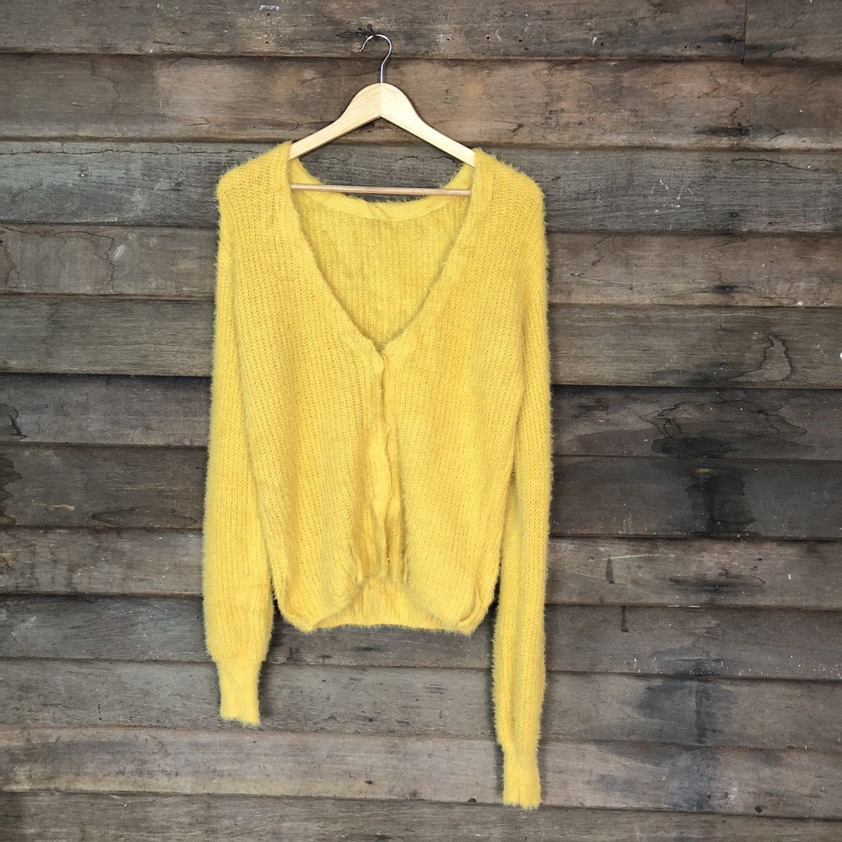 Spiral Girl Yellow Shaggy Fur Mohair Cardigan knitwear #6980