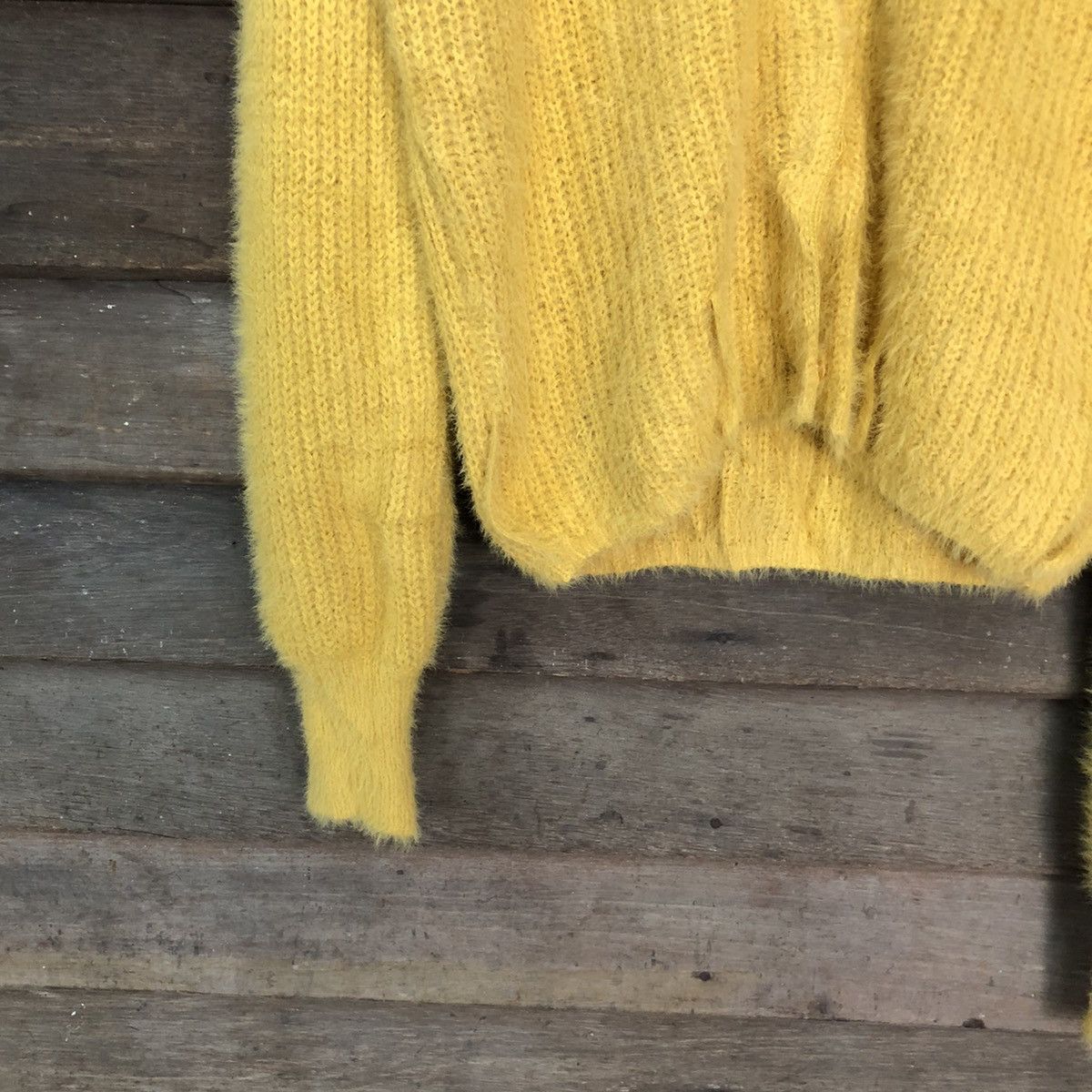 Homespun Knitwear Spiral Girl Yellow Shaggy Fur Mohair Cardigan knitwear #6980 Size US L / EU 52-54 / 3 - 4 Thumbnail