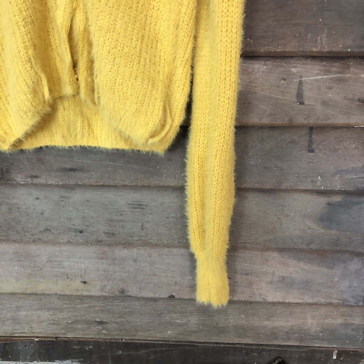 Homespun Knitwear Spiral Girl Yellow Shaggy Fur Mohair Cardigan knitwear #6980 Size US L / EU 52-54 / 3 - 5 Thumbnail