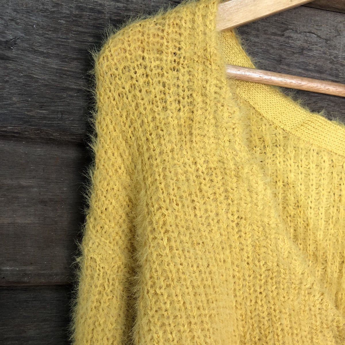 Homespun Knitwear Spiral Girl Yellow Shaggy Fur Mohair Cardigan knitwear #6980 Size US L / EU 52-54 / 3 - 7 Thumbnail