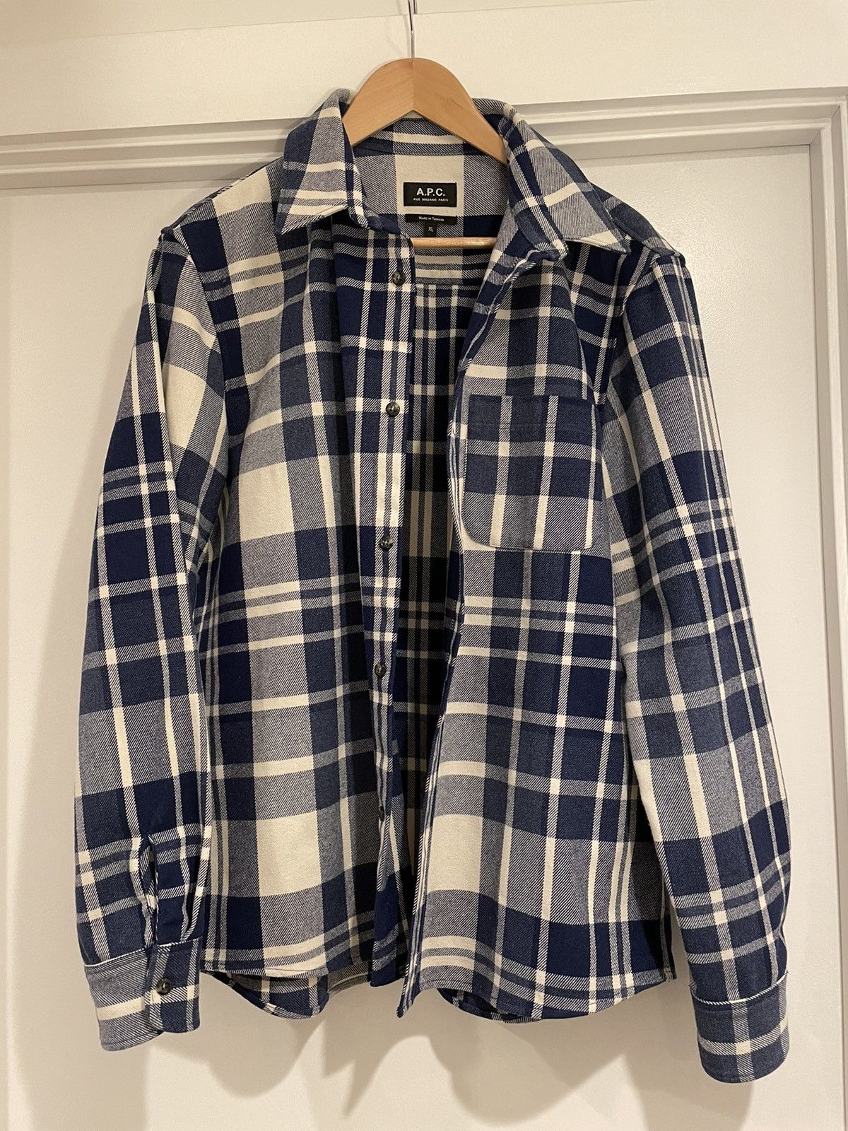 image of A P C Trek Plaid Yarn Dye Overshirt in Blue, Men's (Size XL)