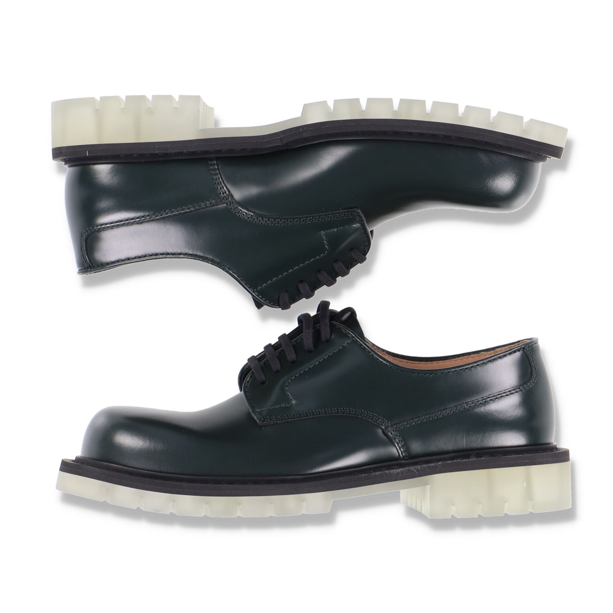 Bottega Veneta Dark Green Stilt Clear Sole Leather Shoes Size US 6 / EU 39 - 7 Thumbnail