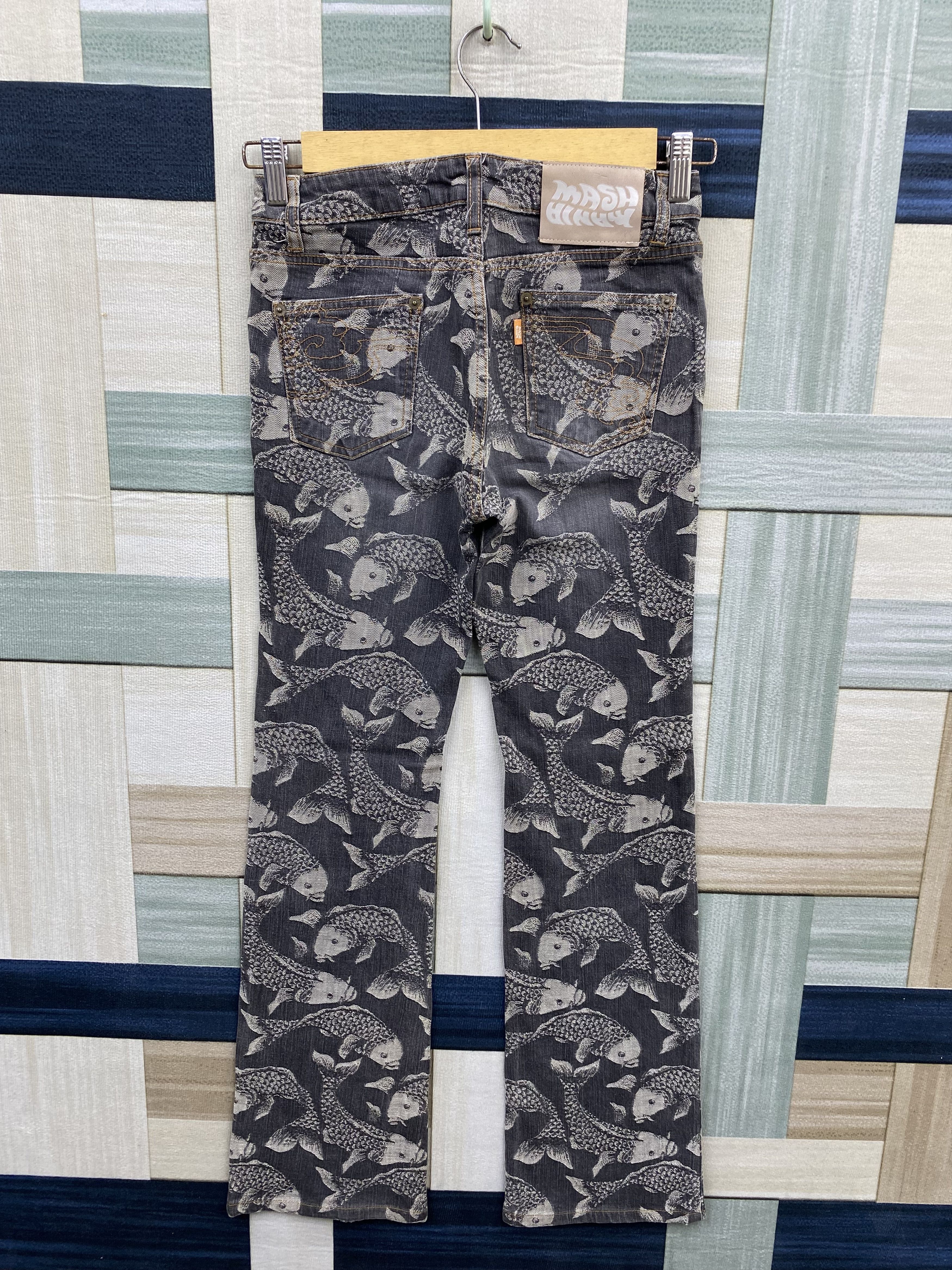 Japanese Brand Japanese Brand Mash Mania Woven Koi Fish Print Flare Jean Size US 27 - 2 Thumbnail