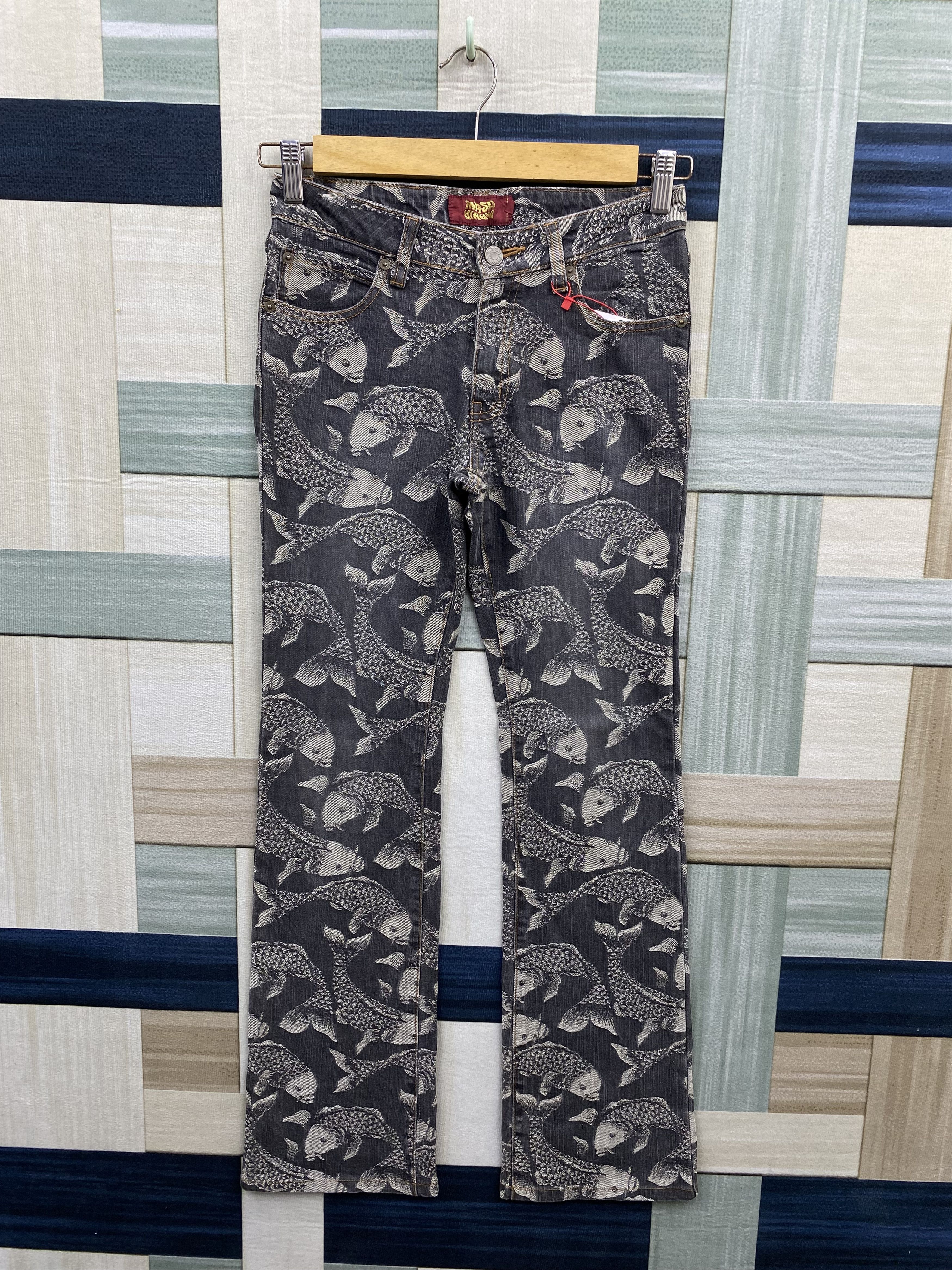 Japanese Brand Japanese Brand Mash Mania Woven Koi Fish Print Flare Jean Size US 27 - 1 Thumbnail