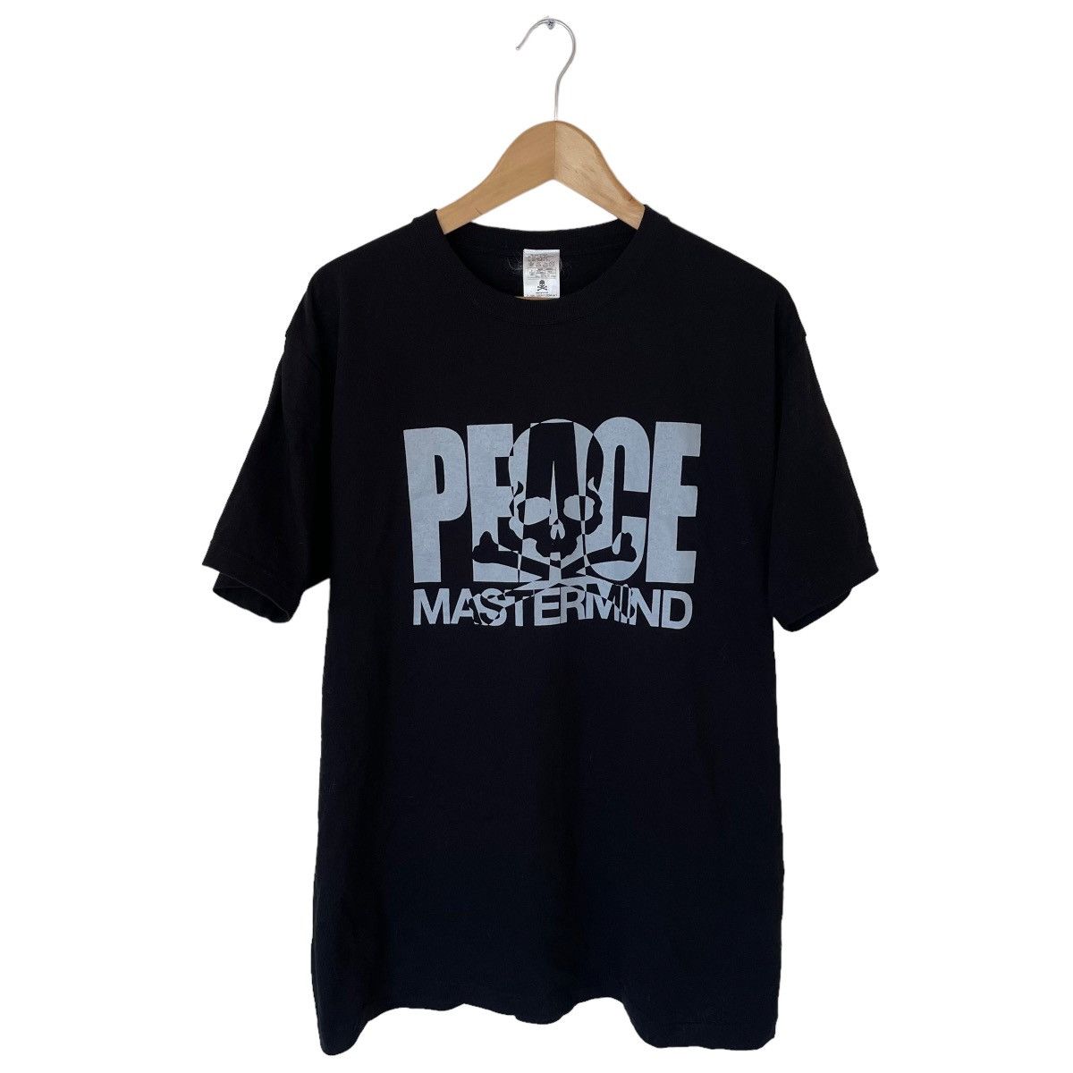 image of Mastermind Japan Peace Skull Spellout Black Tee, Men's (Size XL)