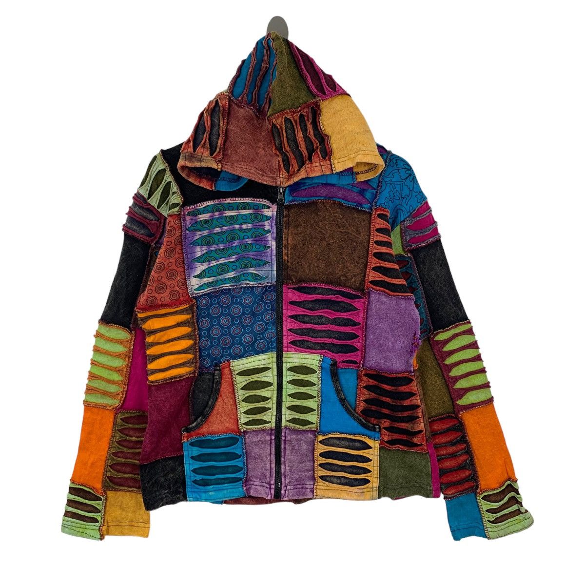 Vintage Boutique Multicolor Patch work Zipper Hoodie Sweater
