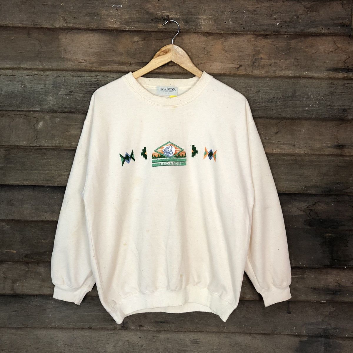 Japanese Brand × Vintage Uno A Boss Cream vintage art Sweatshirt #3905 Size US L / EU 52-54 / 3 - 1 Thumbnail