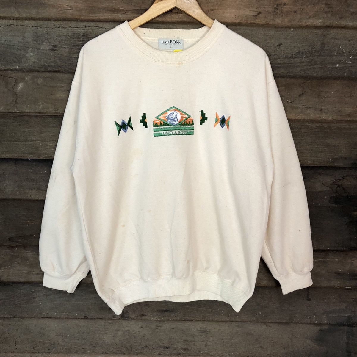 Japanese Brand × Vintage Uno A Boss Cream vintage art Sweatshirt #3905 Size US L / EU 52-54 / 3 - 3 Thumbnail