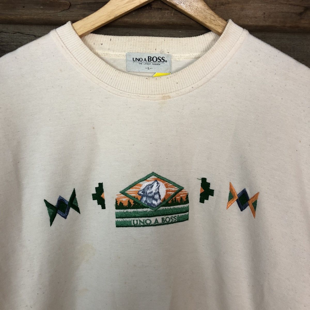 Japanese Brand × Vintage Uno A Boss Cream vintage art Sweatshirt #3905 Size US L / EU 52-54 / 3 - 6 Thumbnail