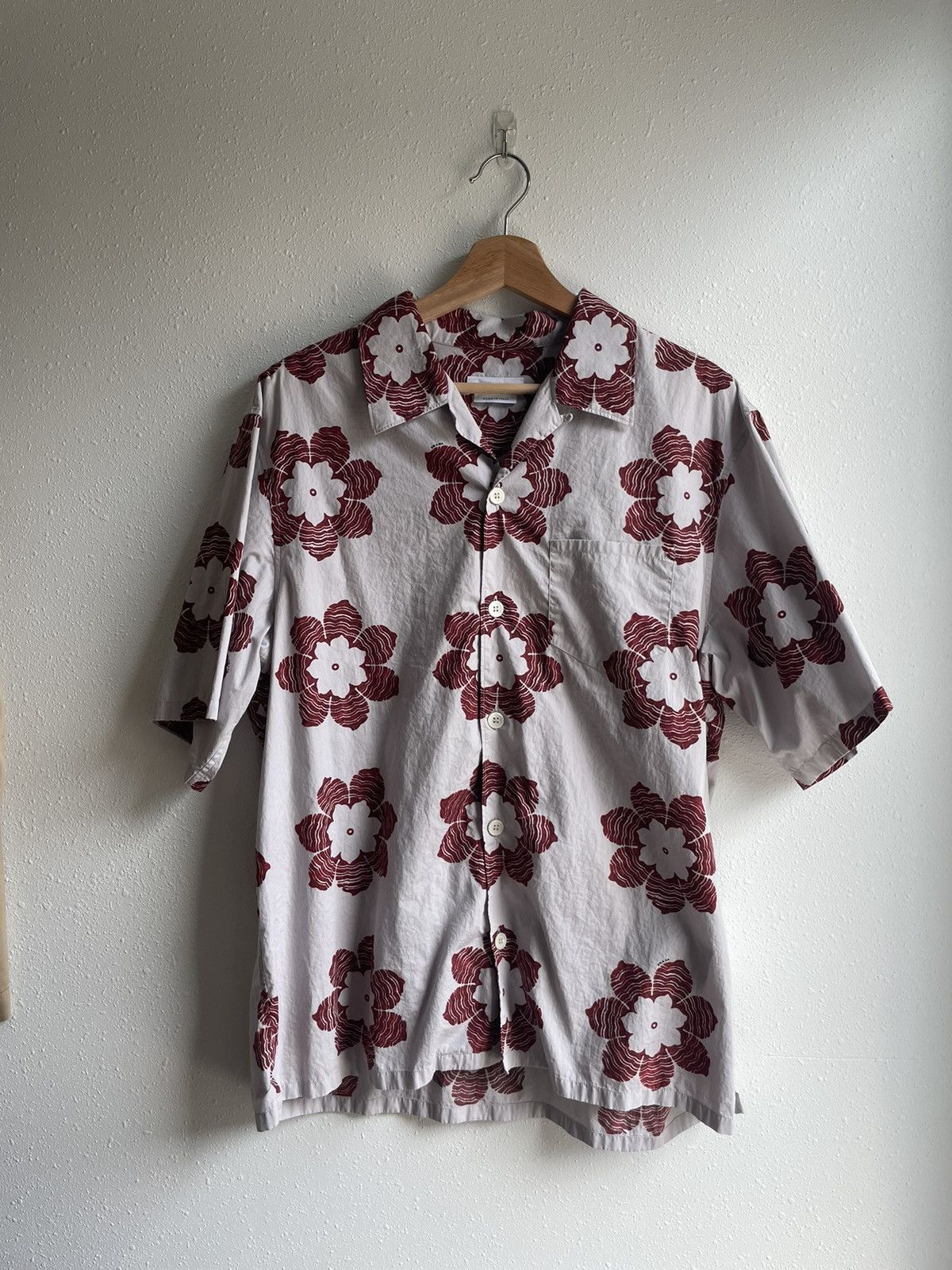 image of Prada Ss/16 Floral Print Camp Collar Hawaiian Shirt 3Xl in Grey, Men's (Size 2XL)