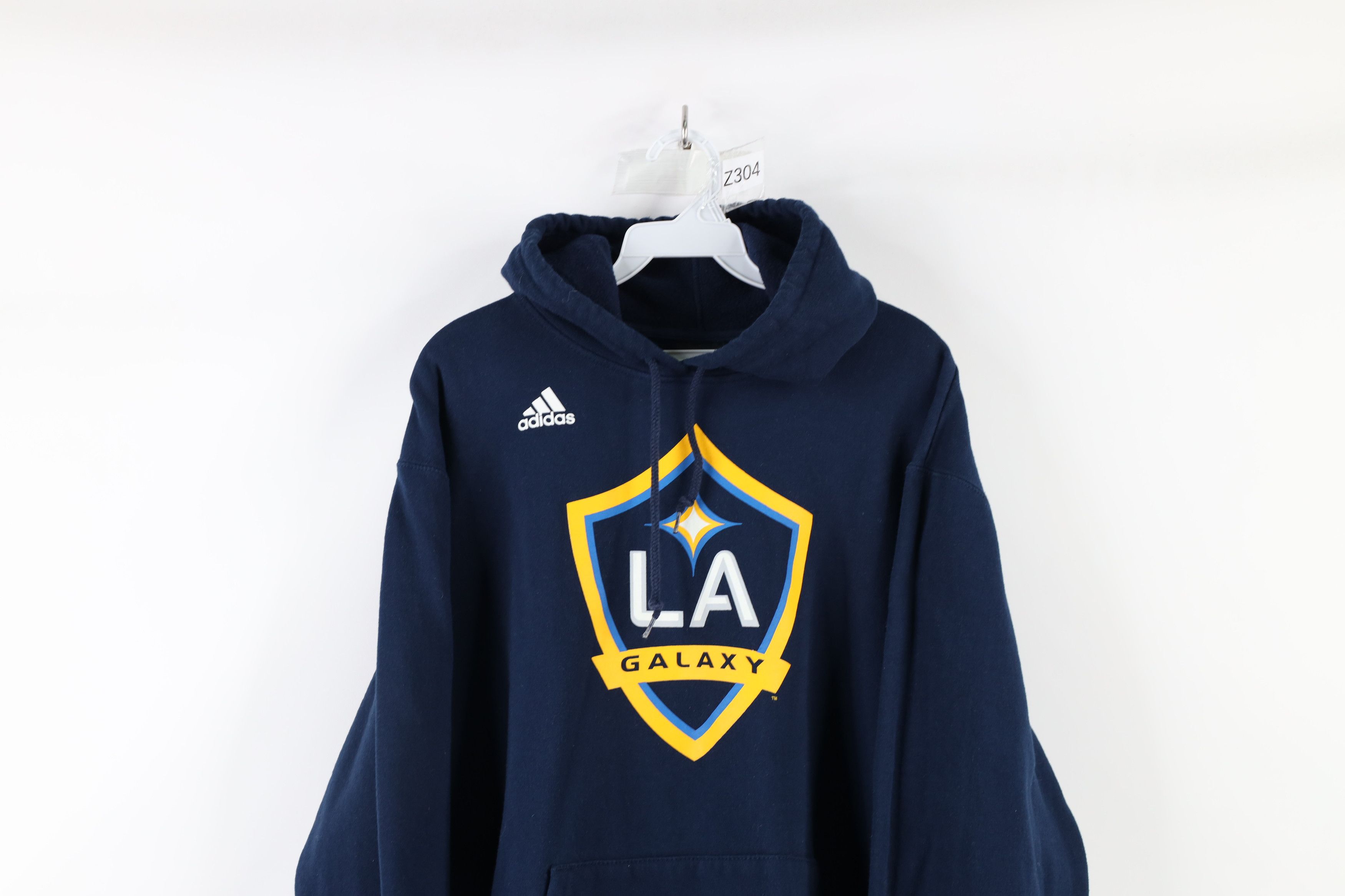 Adidas Spell Out MLS Soccer LA Galaxy Hoodie Sweatshirt Blue