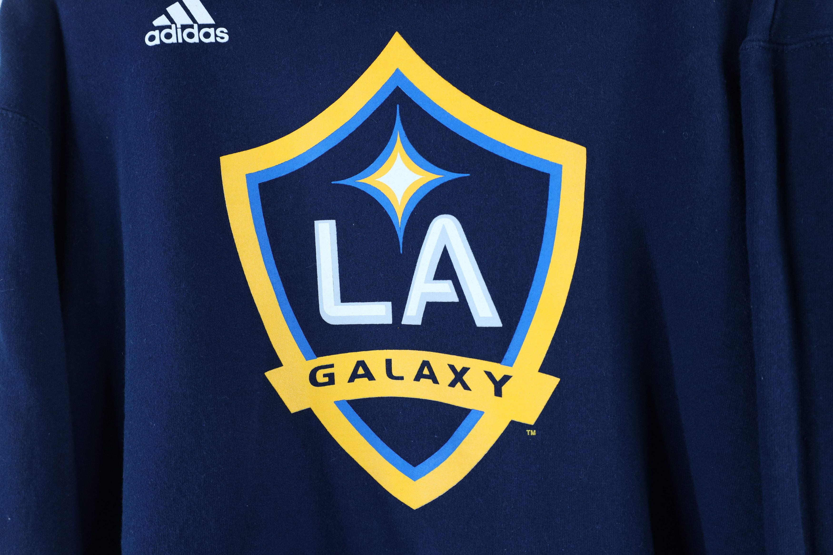Adidas Spell Out MLS Soccer LA Galaxy Hoodie Sweatshirt Blue
