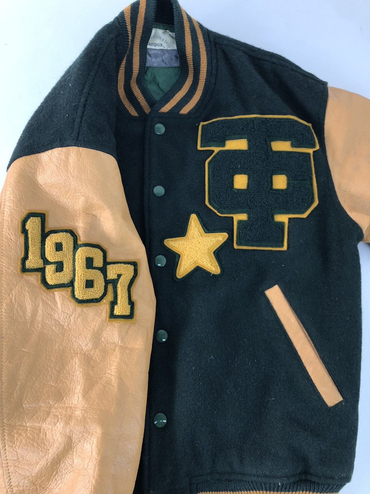 Genuine Leather × Japanese Brand 90s Campux 1967 Varsity Bomber Jacket Leather Sleeve Size US M / EU 48-50 / 2 - 5 Thumbnail